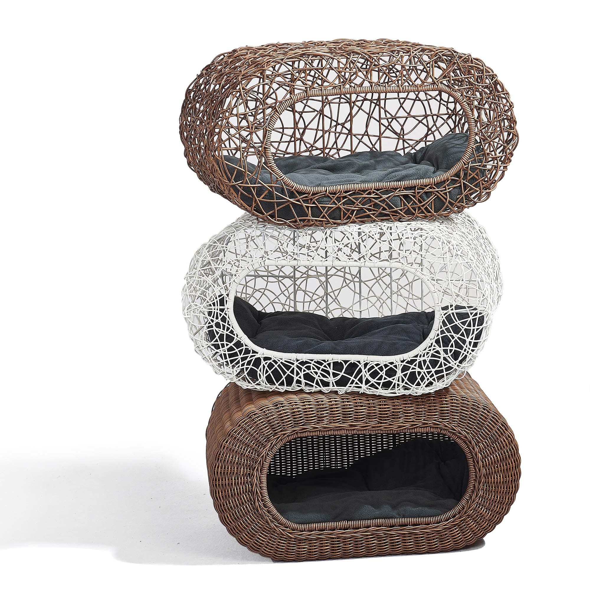 Wicker Cat House with Cushion and Scratch Pad
