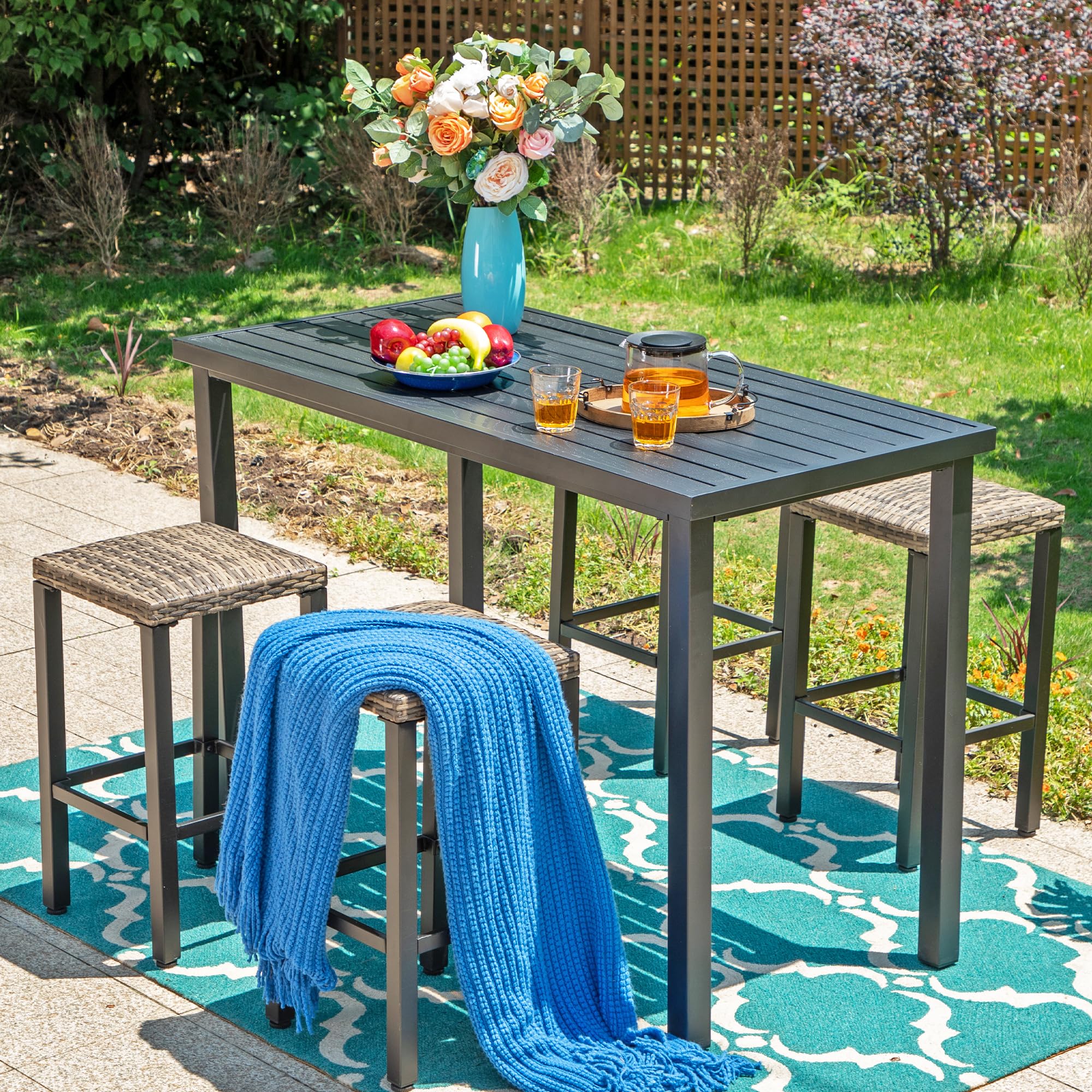 Outdoor Patio Bar Stools Set of 4 Counter Height Backless Rattan Wicker
