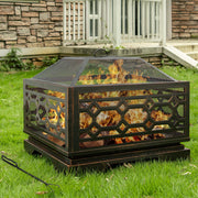 26 Inch Square Wood Burning Fire Pit with Mesh Cover