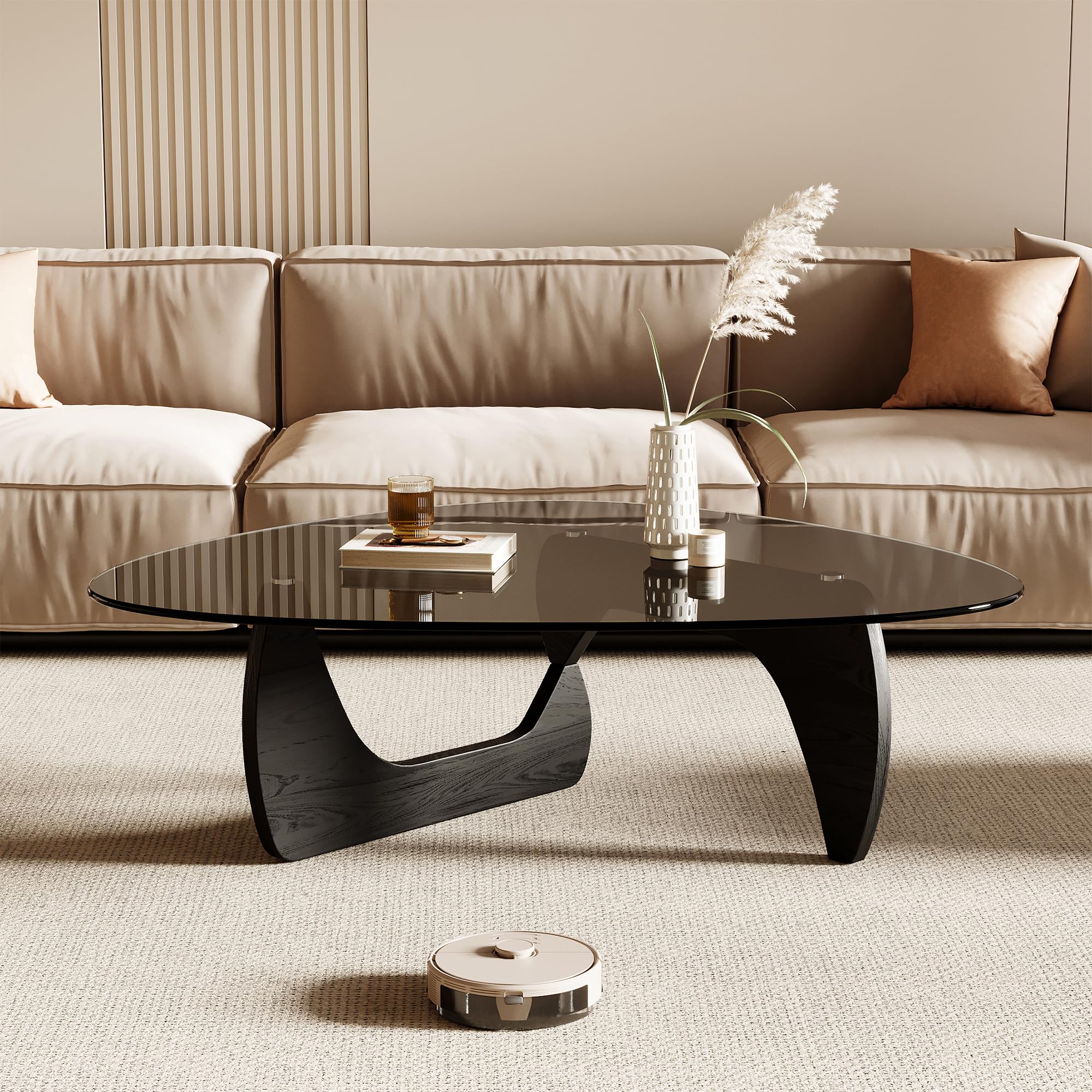 Modern Triangle Coffee Table with Tempered Glass Top