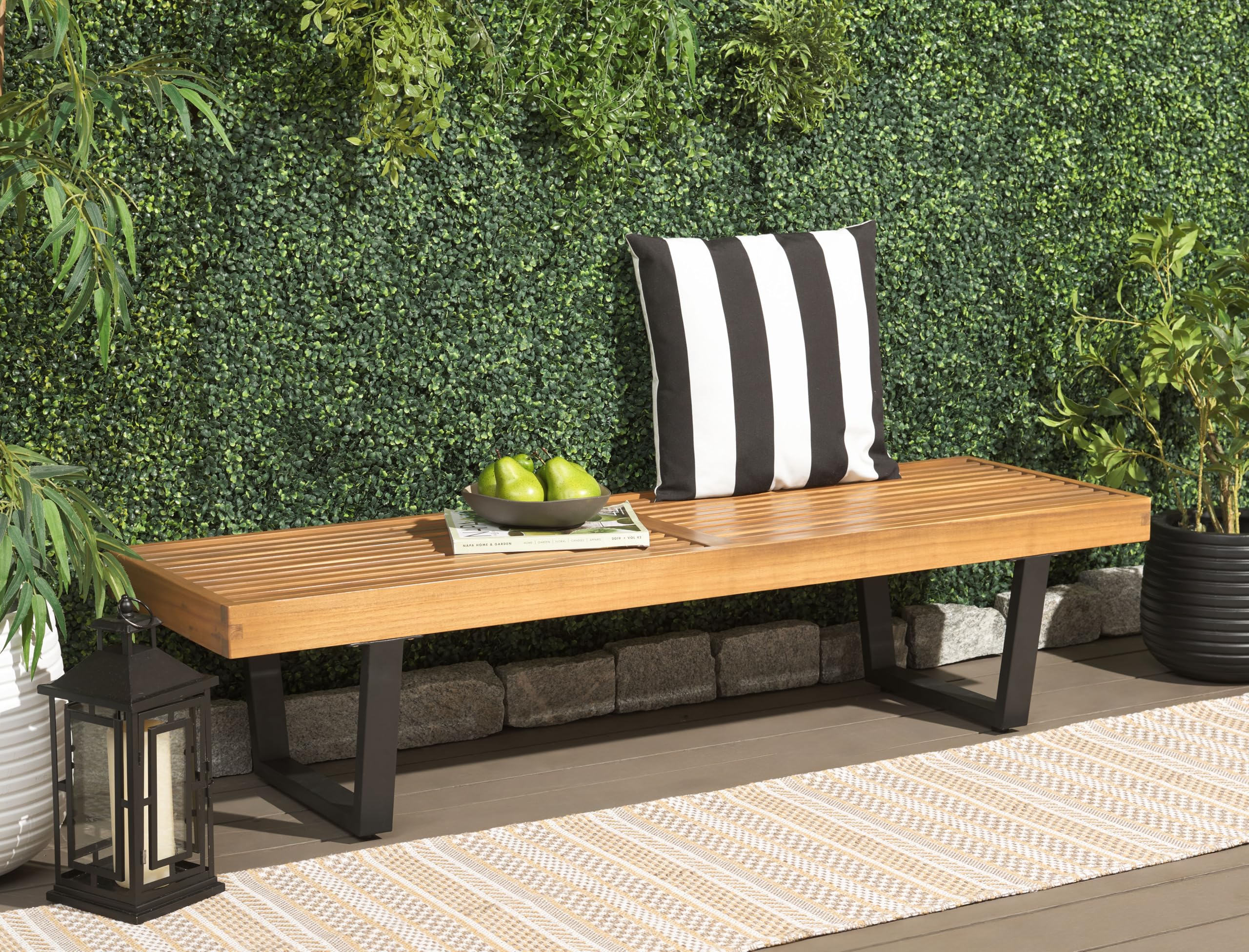 Heather 60-Inch Outdoor Bench Natural Brown Acacia Wood Steel Frame