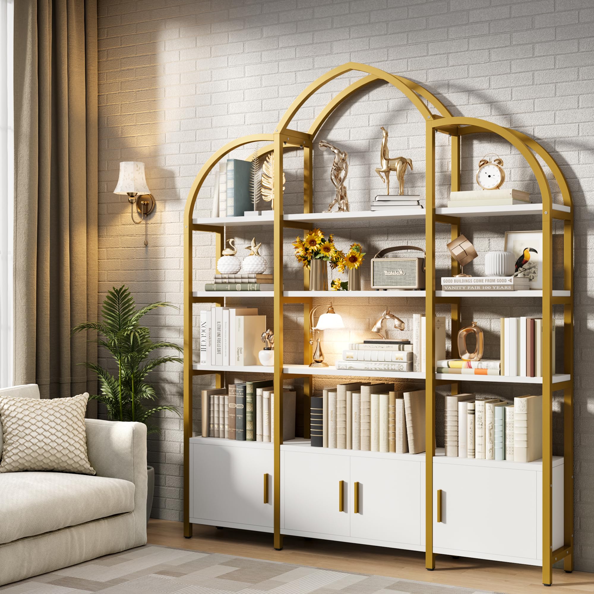 Arched Bookshelf with Cabinets 5 Tier