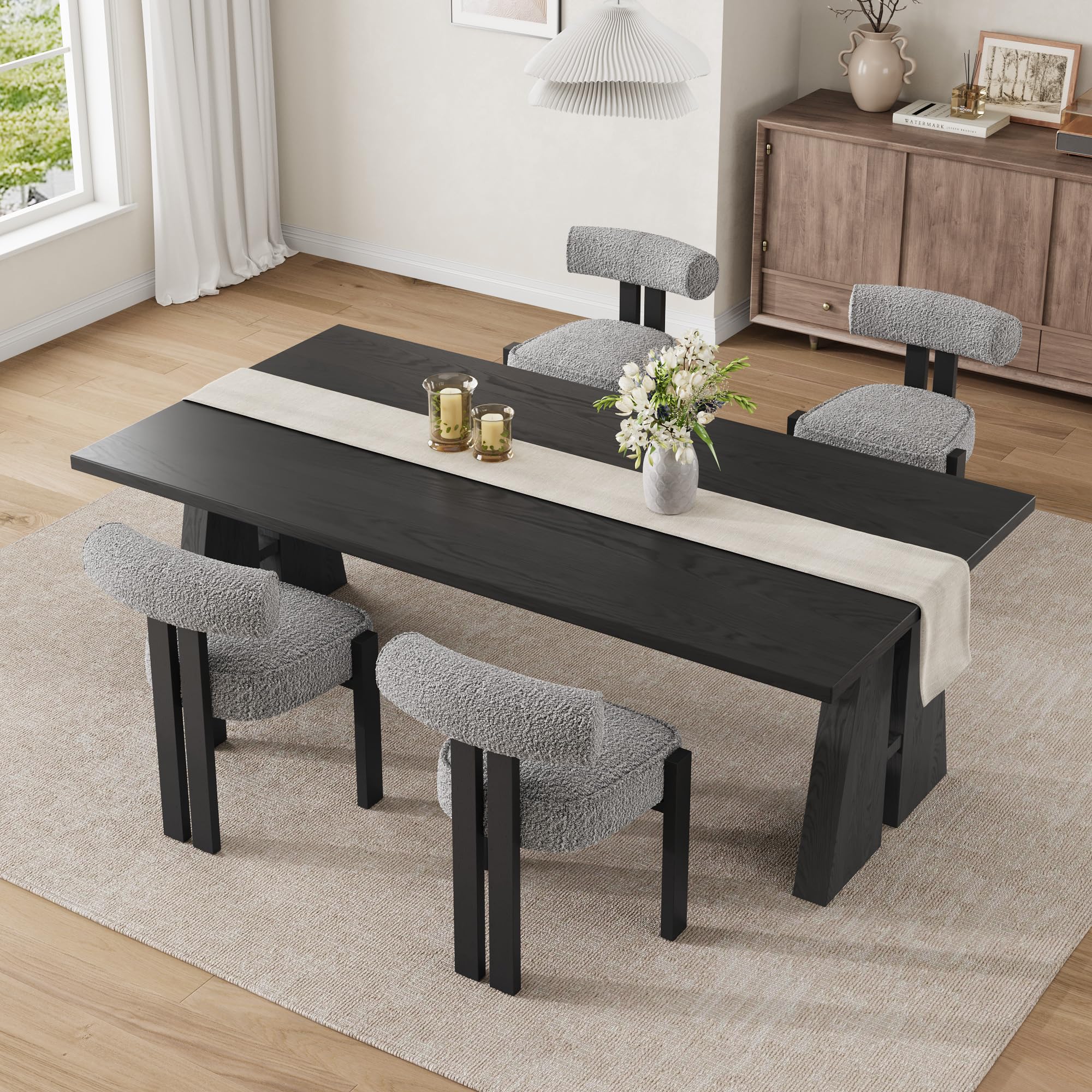 Upholstered Boucle Dining Chairs Set of 4 with Curved Back