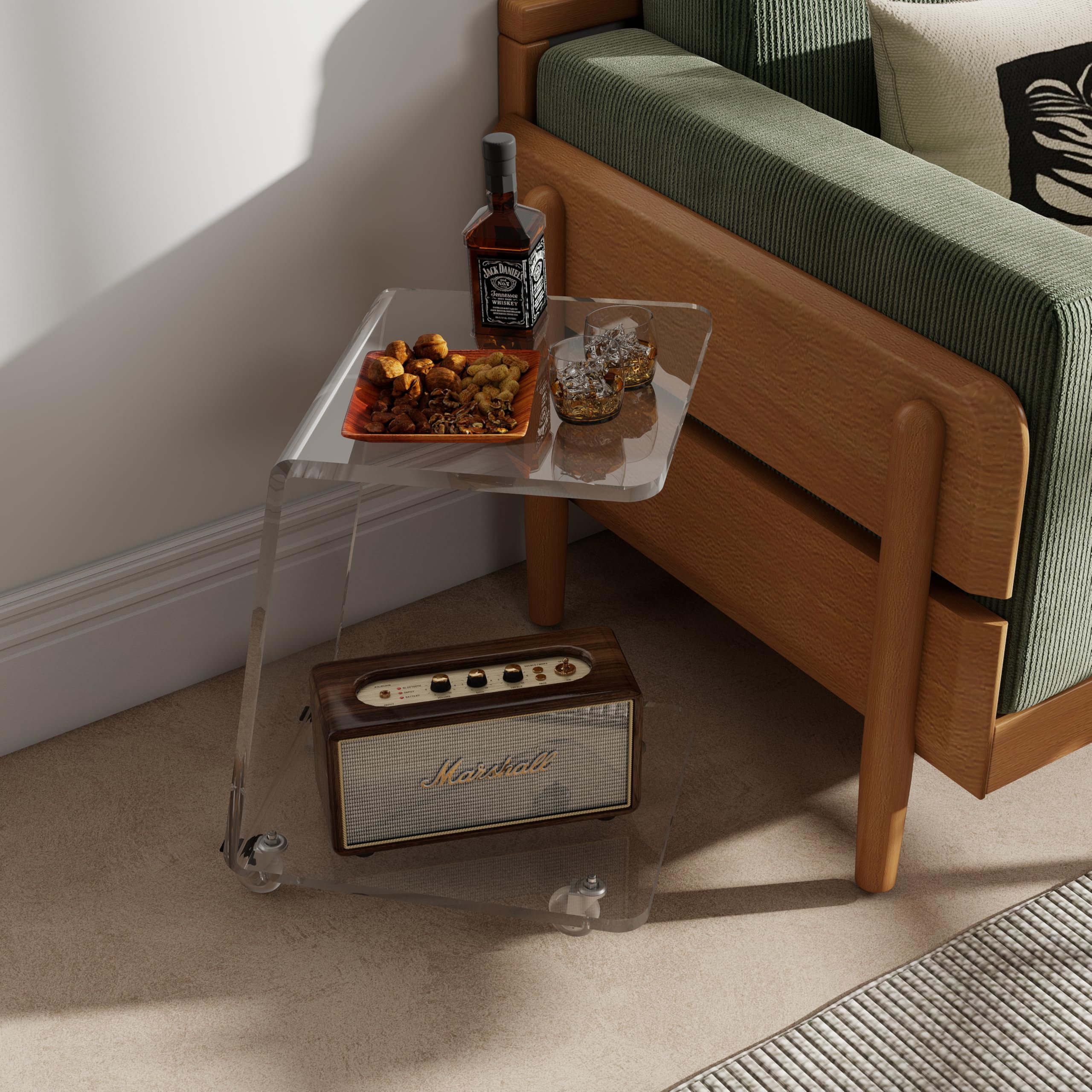 Acrylic C-Shaped Side Table with Wheels