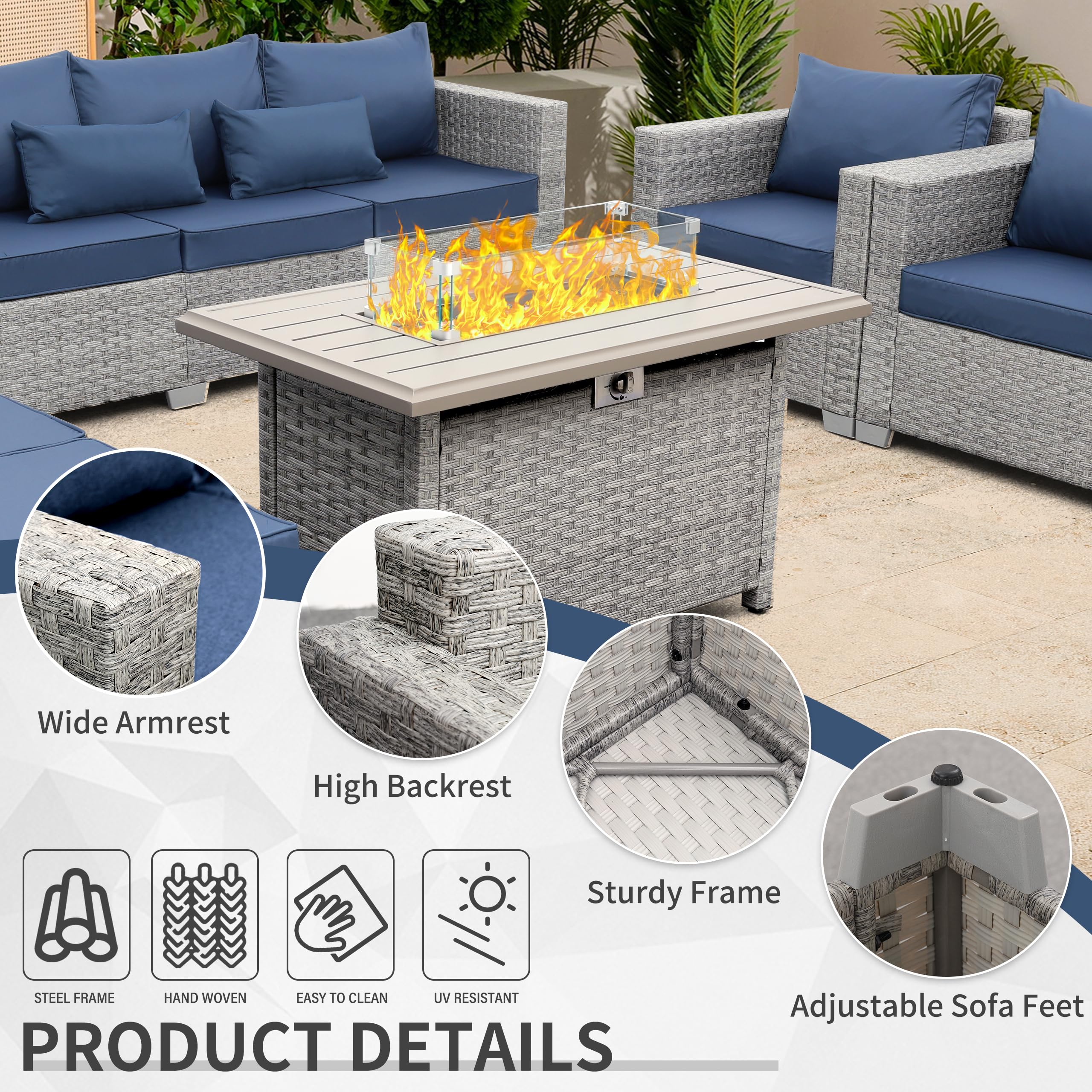 5-Piece Outdoor Sectional Sofa Set with Fire Pit Table