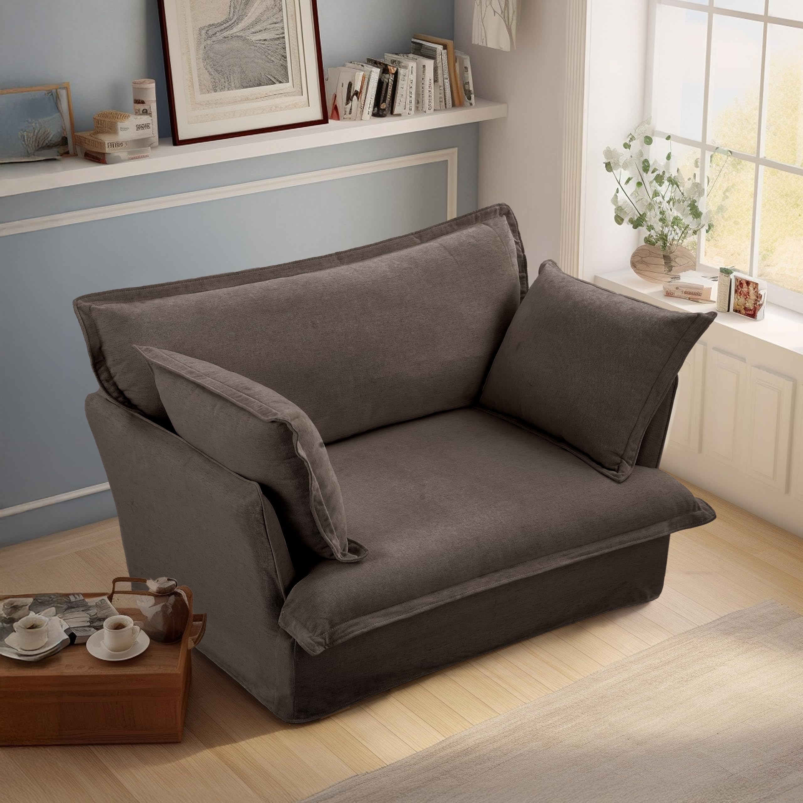 Oversized Accent Chair with Deep Seat and Washable Linen Fabric