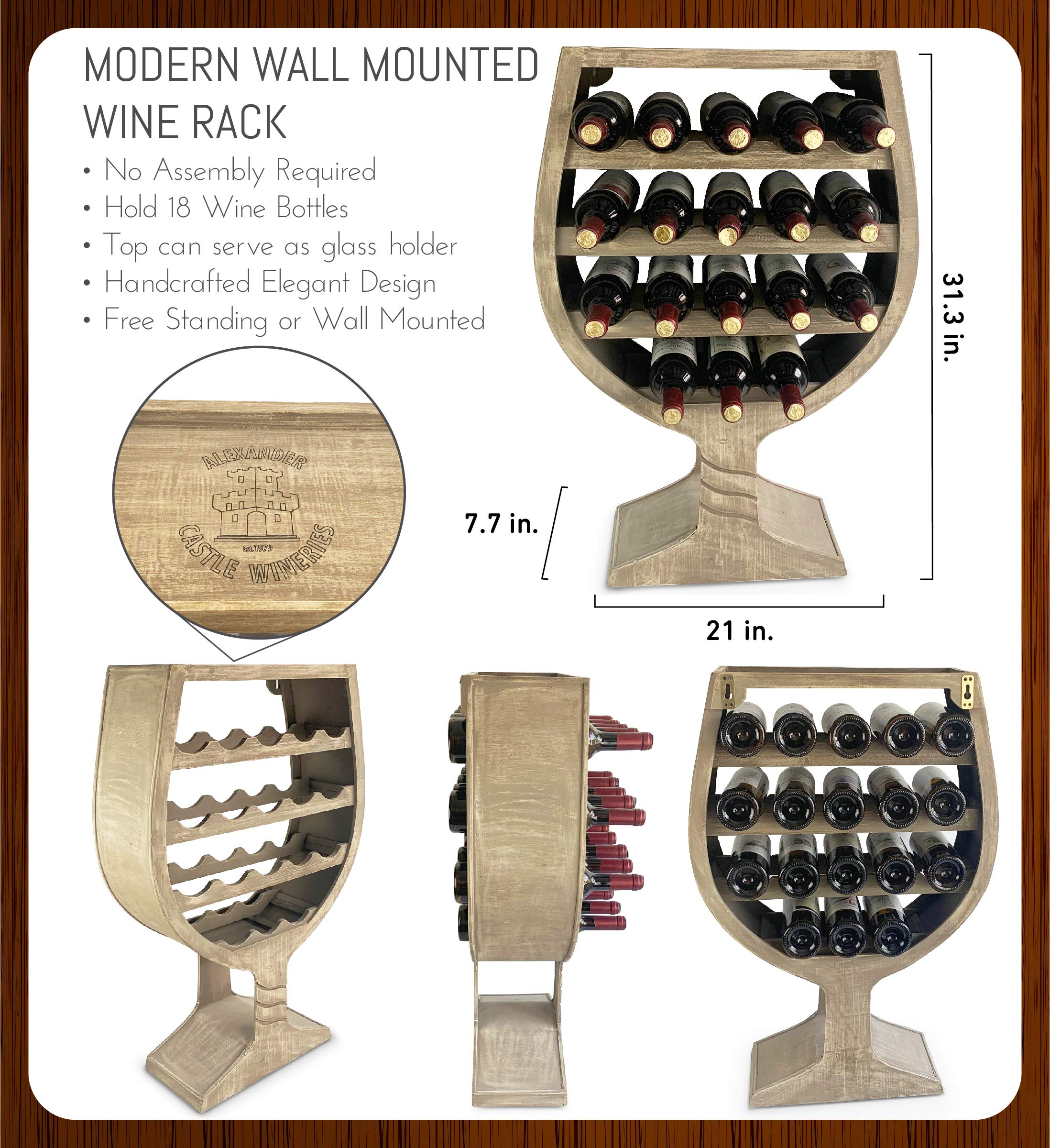 18 Bottle Wine Glass Shaped Wall Mounted Wine Rack