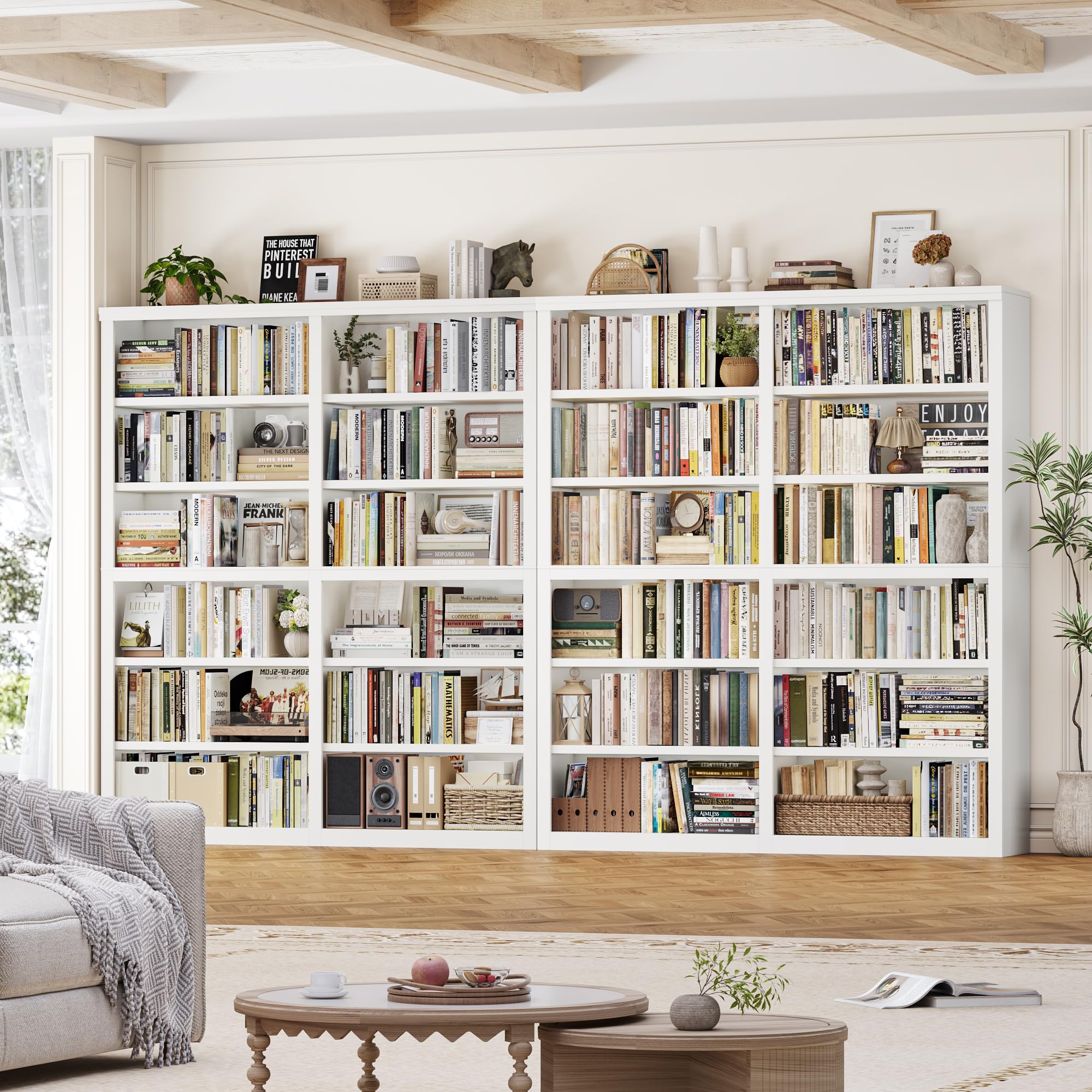 Large White Bookshelf with 12 Shelves