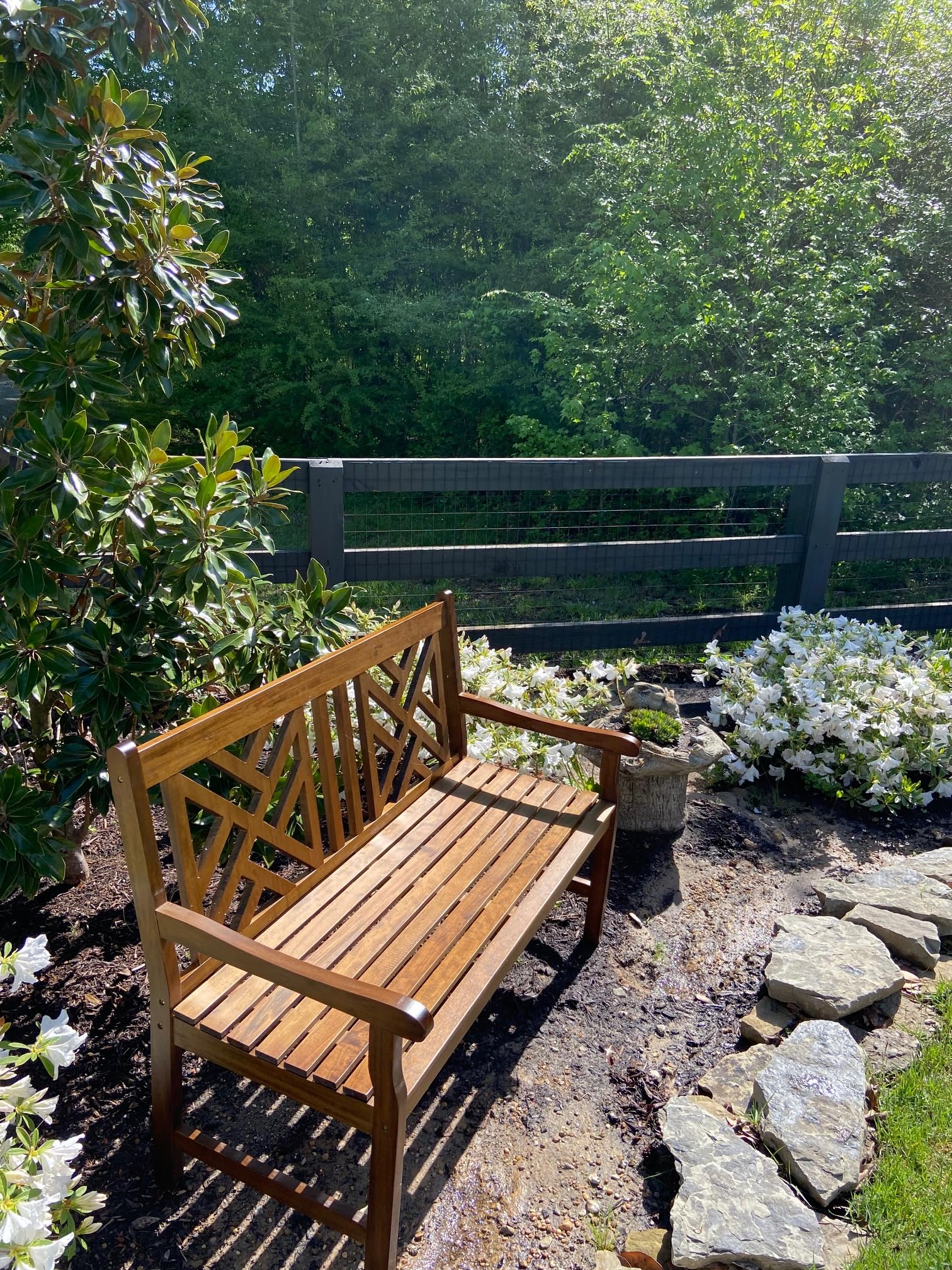 Acacia Wood Outdoor Garden Bench with Curved Backrest