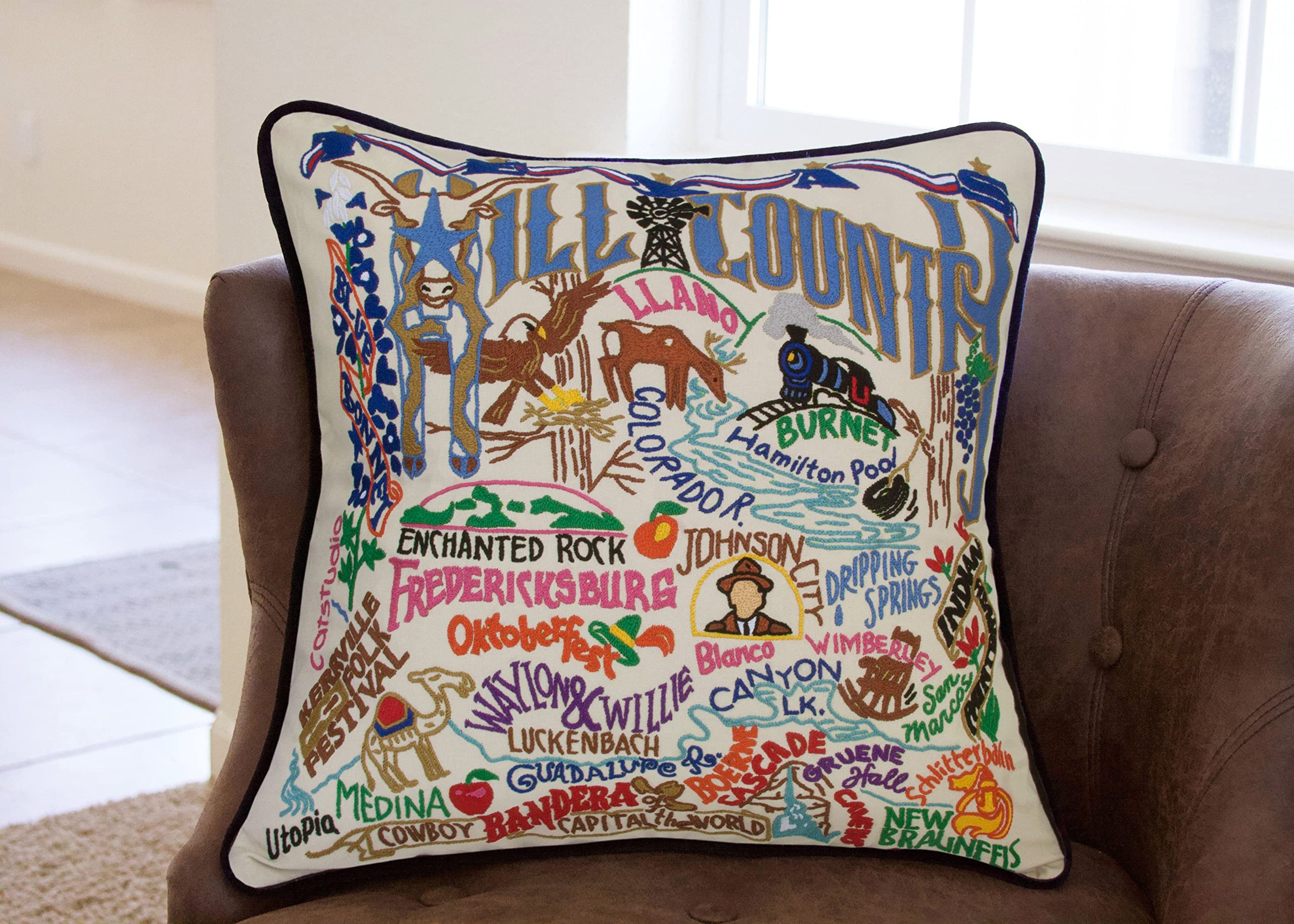 Hill Country Hand Embroidered Throw Pillow