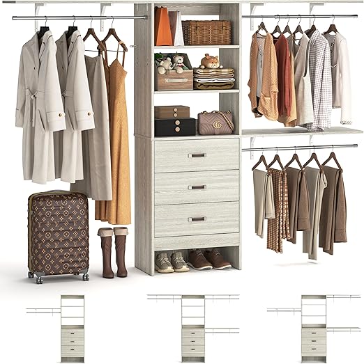 Adjustable Wall Mount Closet Organizer System with Drawers