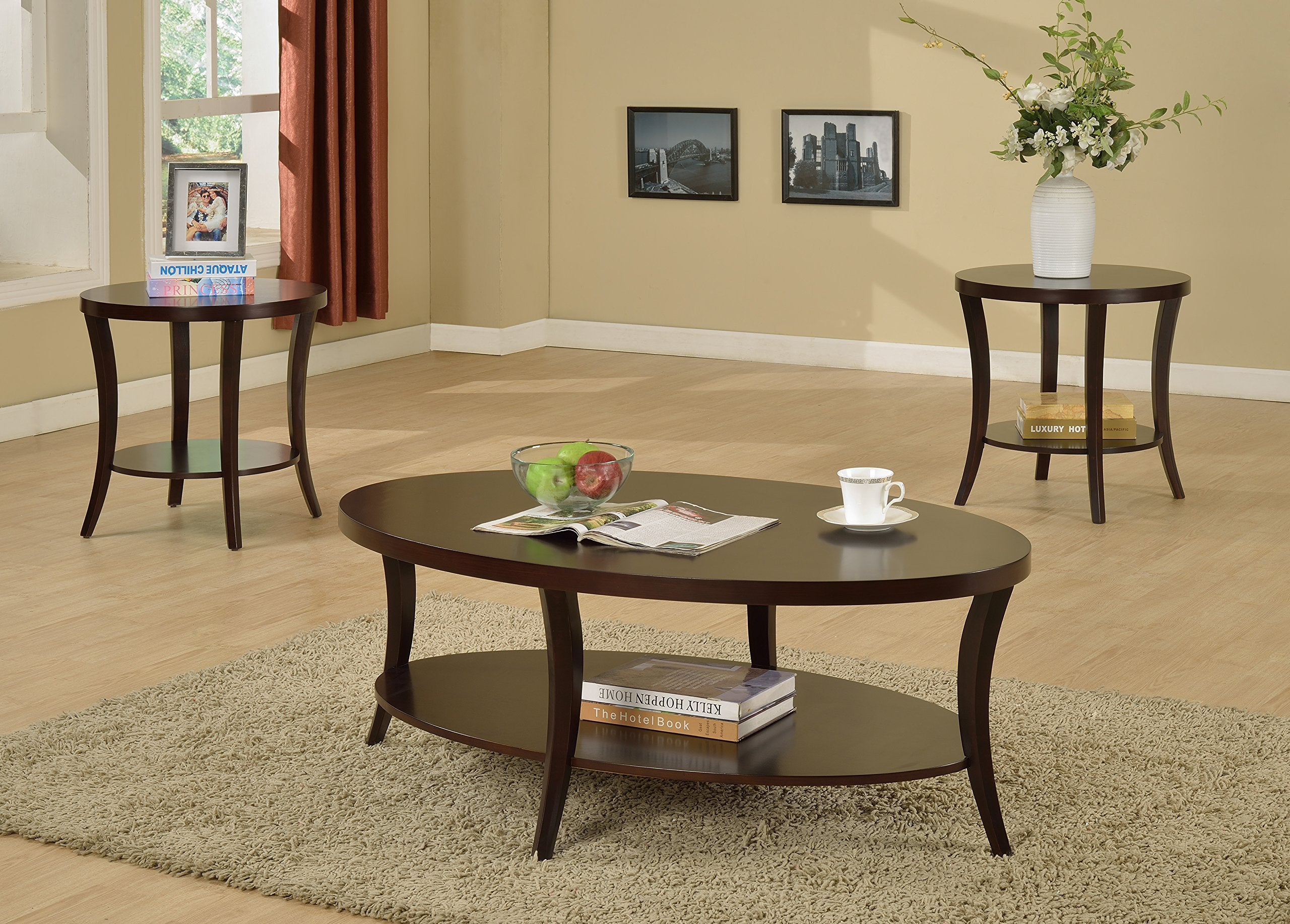 3-Piece Oval Coffee and End Tables Set