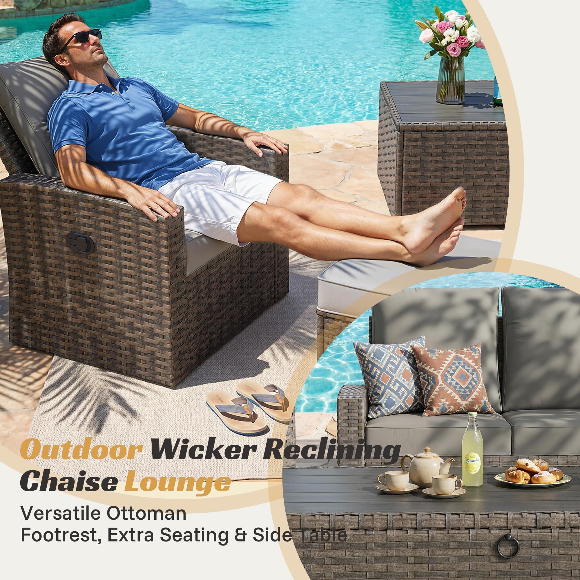 6-Piece Outdoor Patio Furniture Set with Reclining Chairs