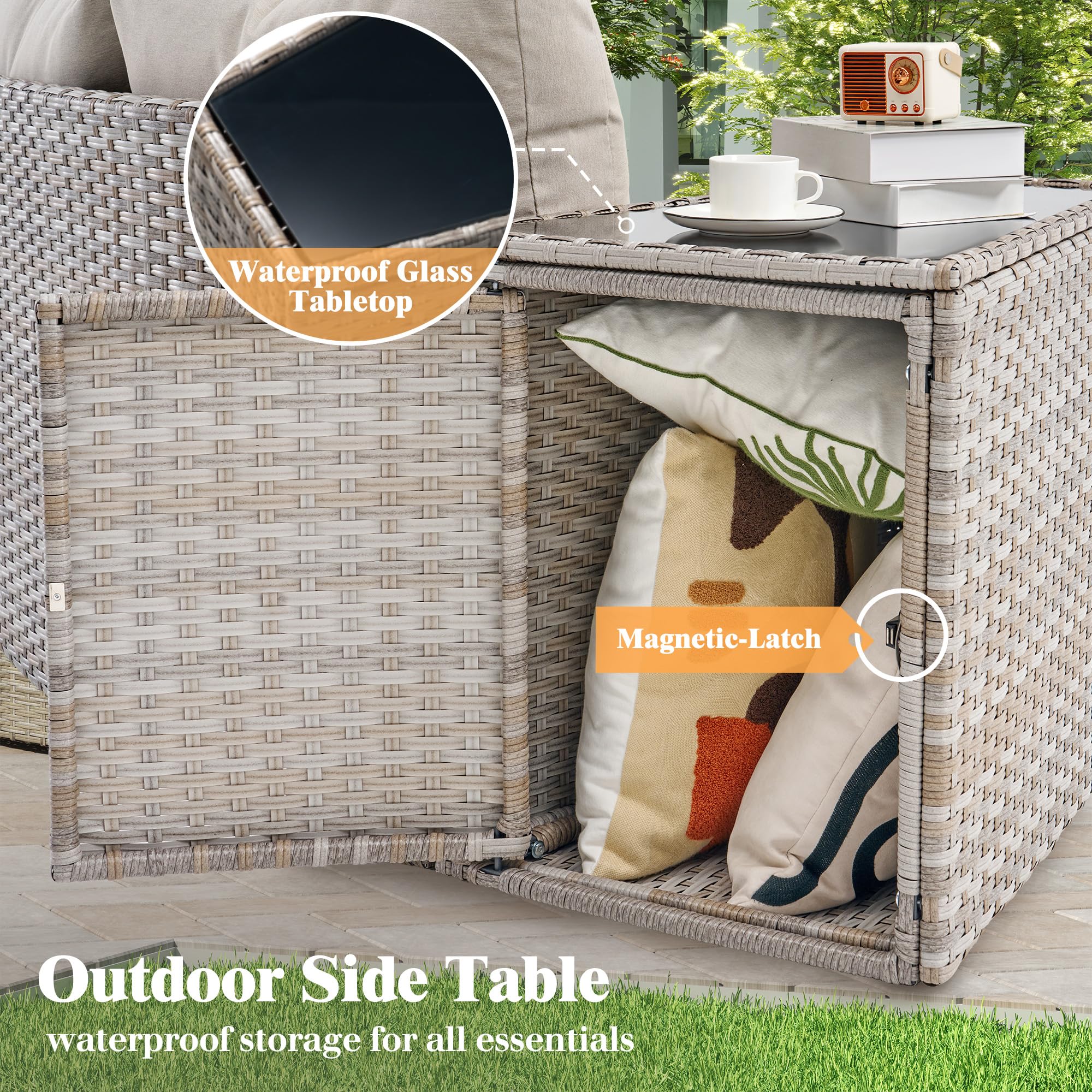 9-Piece Curved Wicker Patio Sectional with Swivel Rocking Chairs