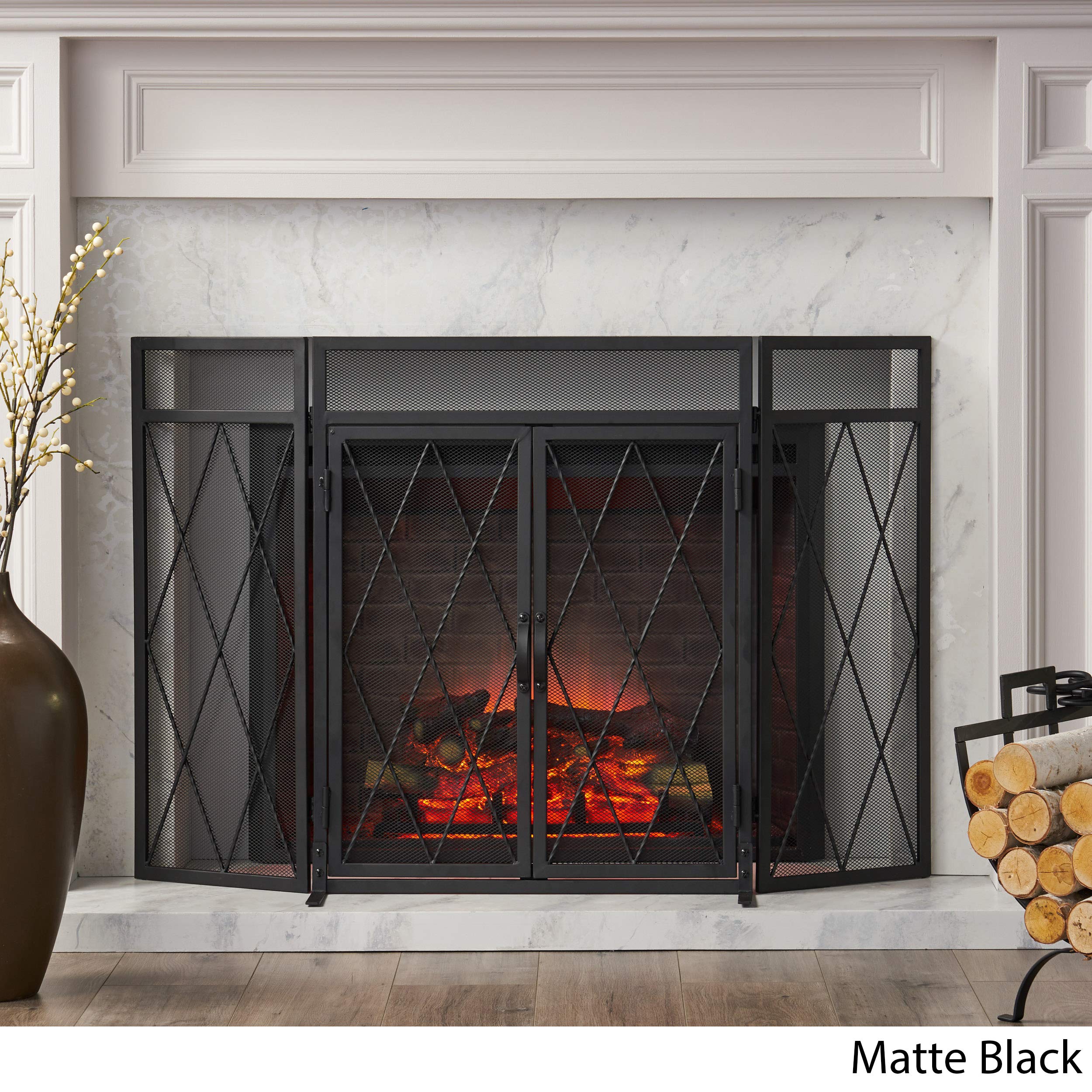 Modern Iron Folding Fireplace Screen with Door