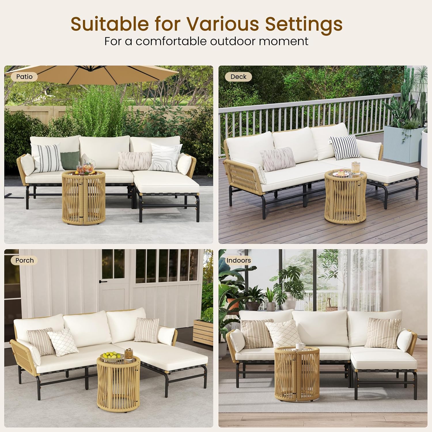 3-Piece L-Shaped Outdoor Patio Conversation Set