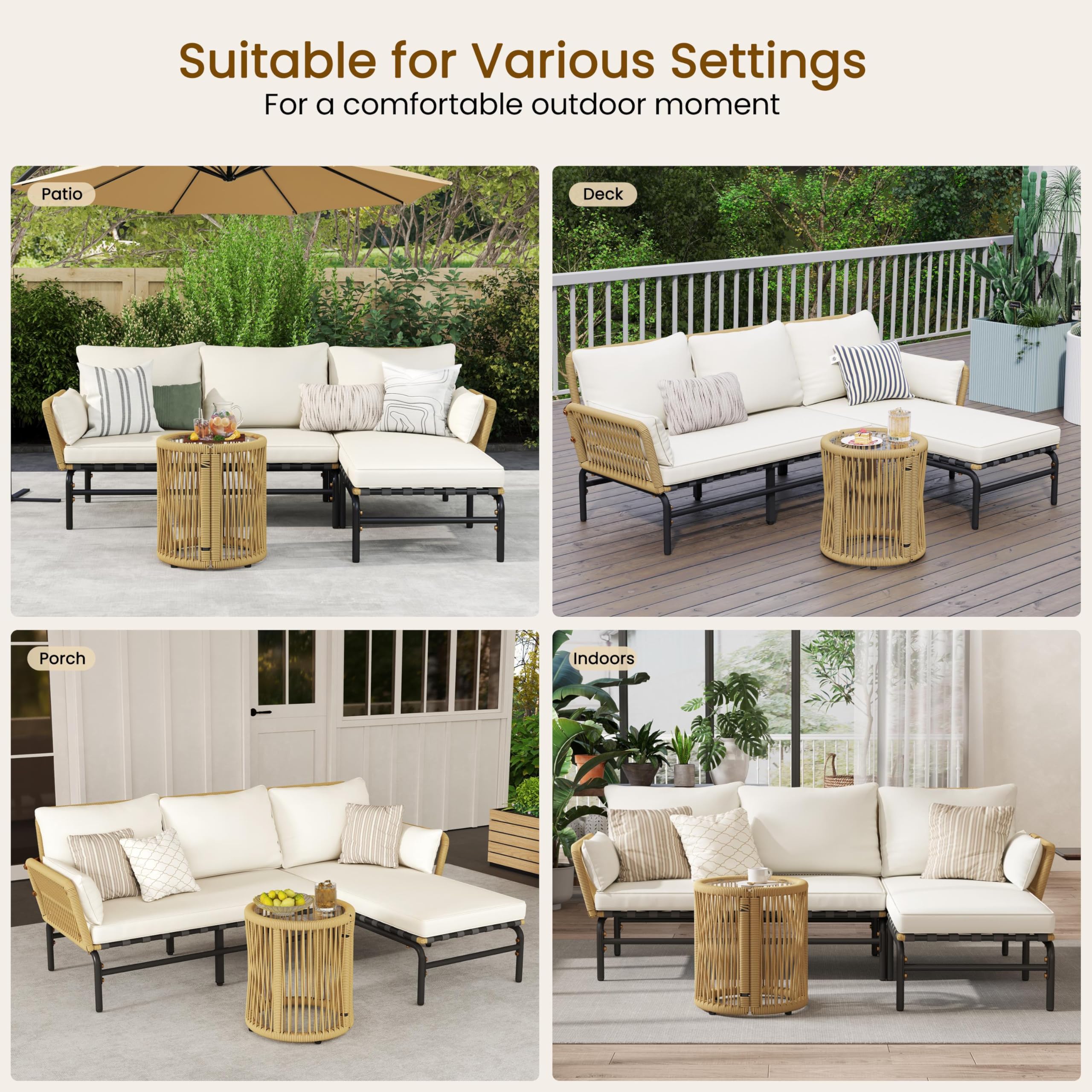 3-Piece L-Shaped Outdoor Patio Conversation Set