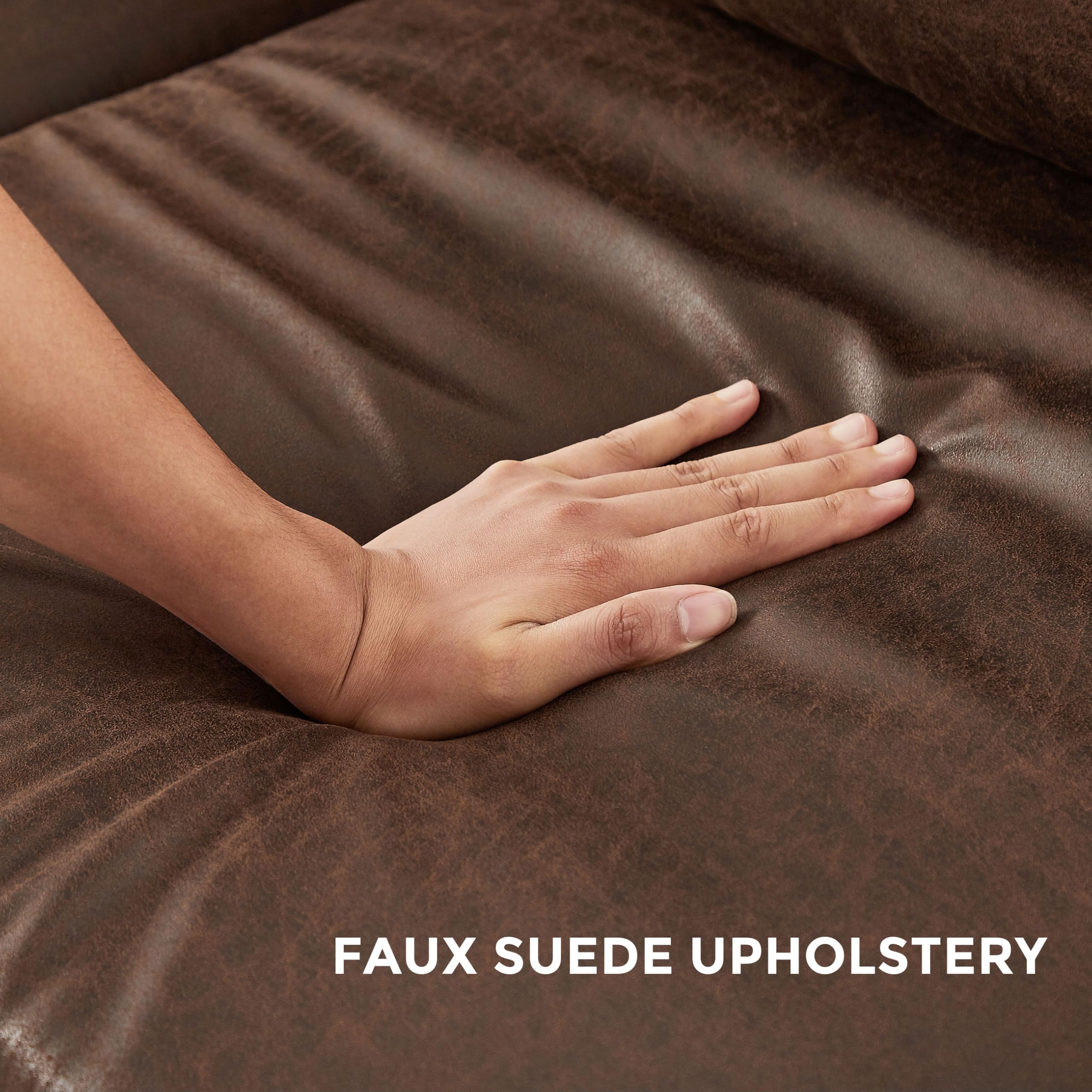 VANOMi 100" Faux Leather Sofa with Convertible Chaise, L-Shaped Leather Sectional Couches for Living Room, Apartment, Bedroom, Office, 3-Seater,Modular, Dark Brown