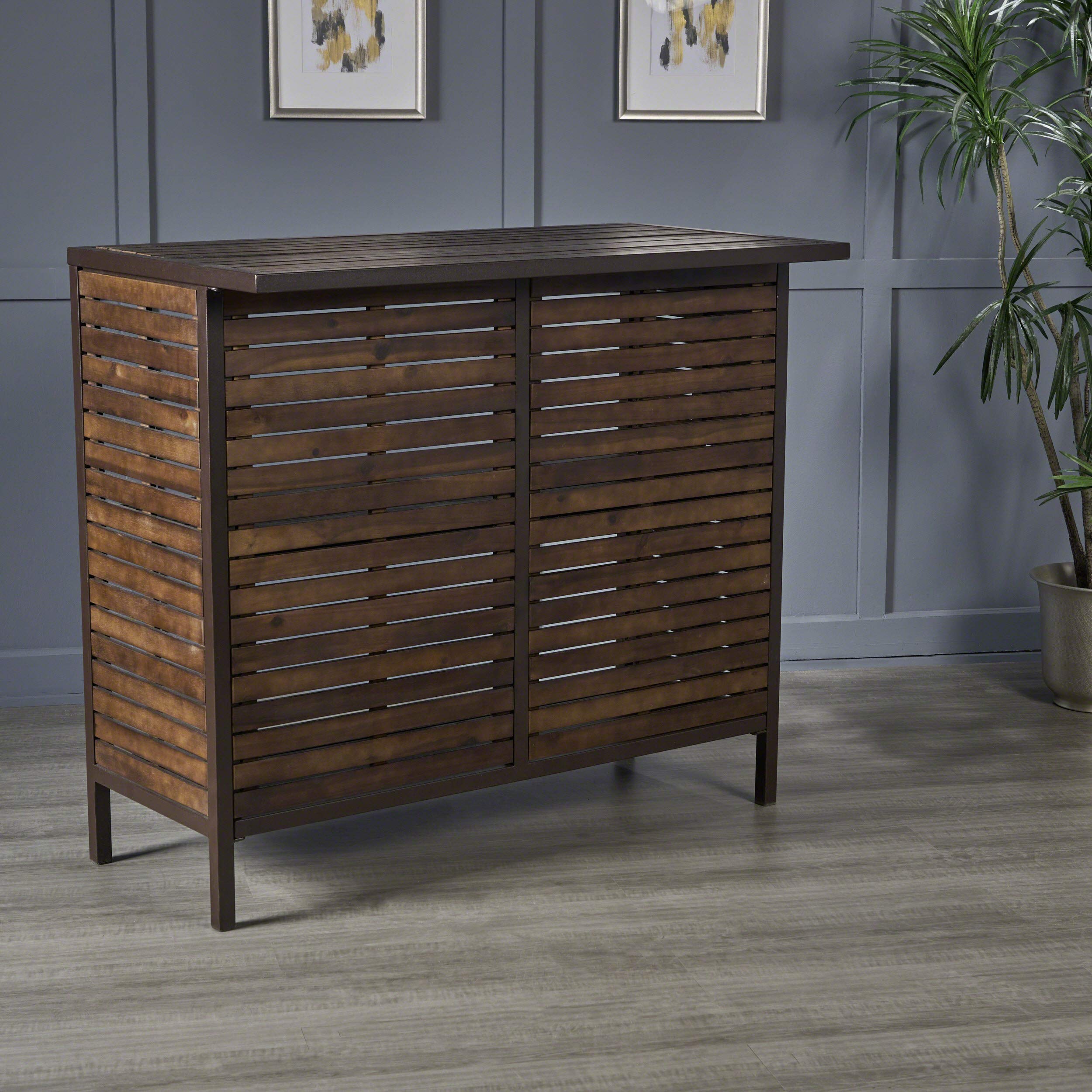 Acacia Wood Bar Set with Rustic Metal Accents