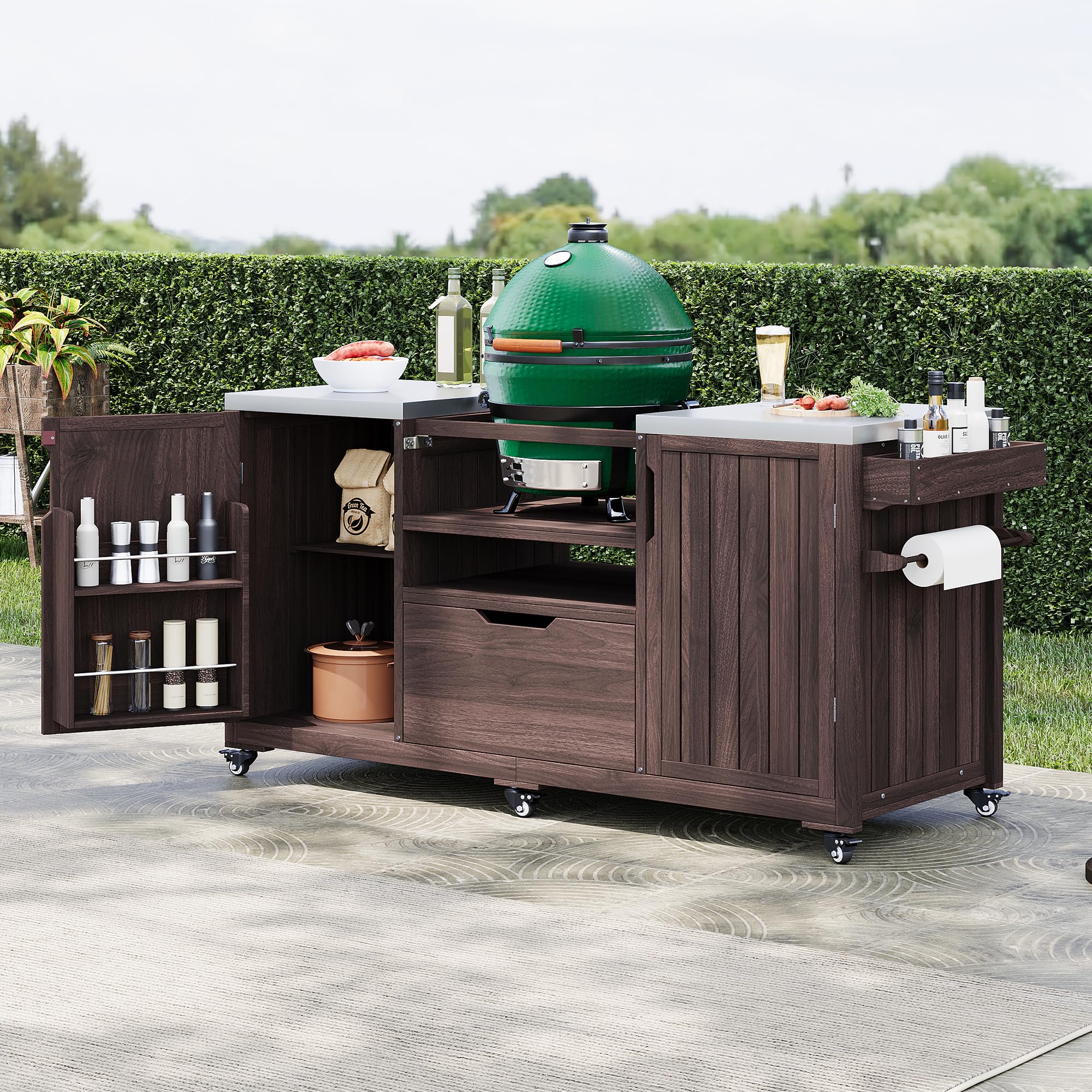Outdoor Grill Table with Stainless Steel Top
