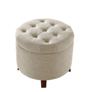 Round Storage Ottoman Footstool with Button Tufted Design