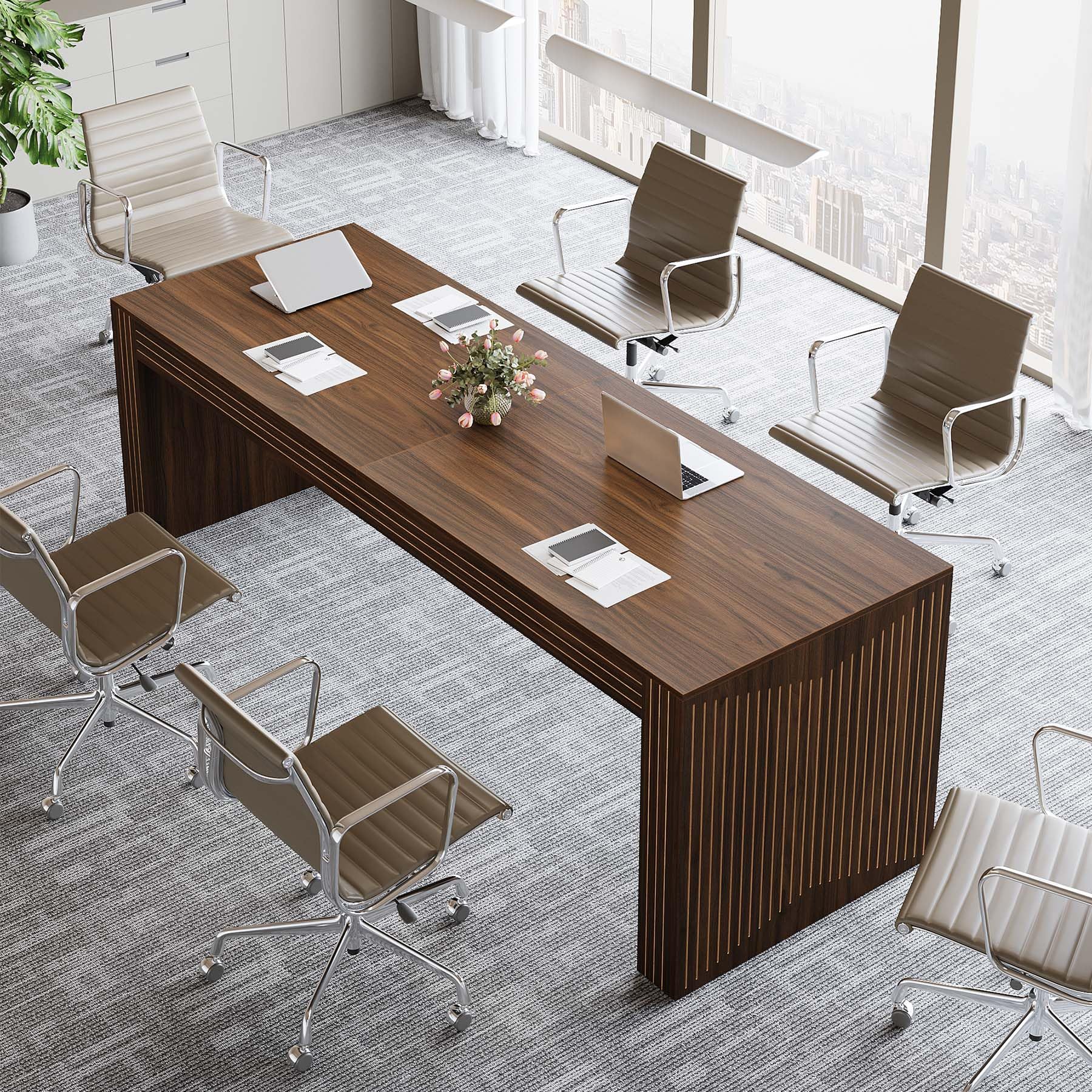 Large Conference Table 78.74" Rectangular Meeting Desk Walnut Brown