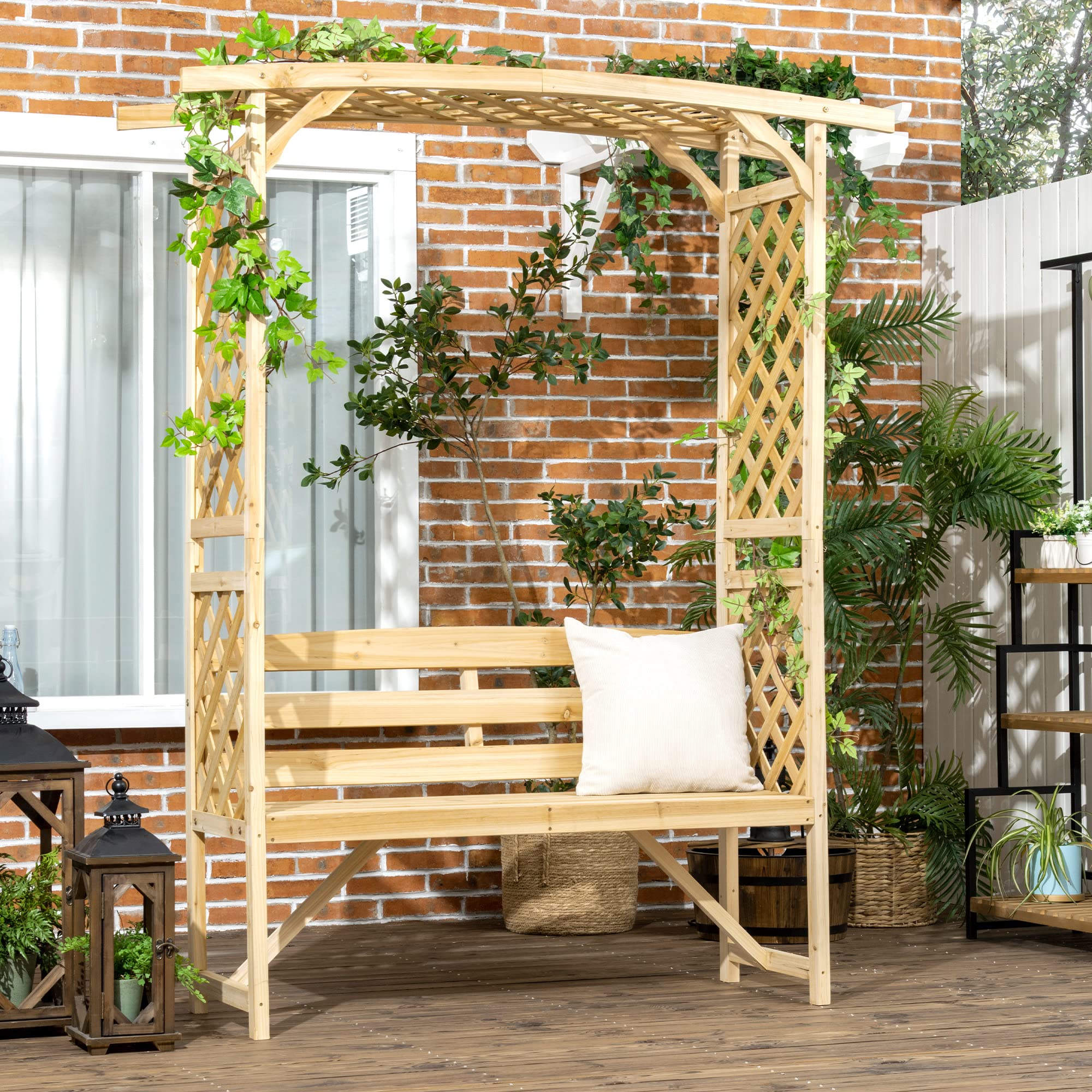 Patio Garden Bench Arbor with Pergola and Trellises