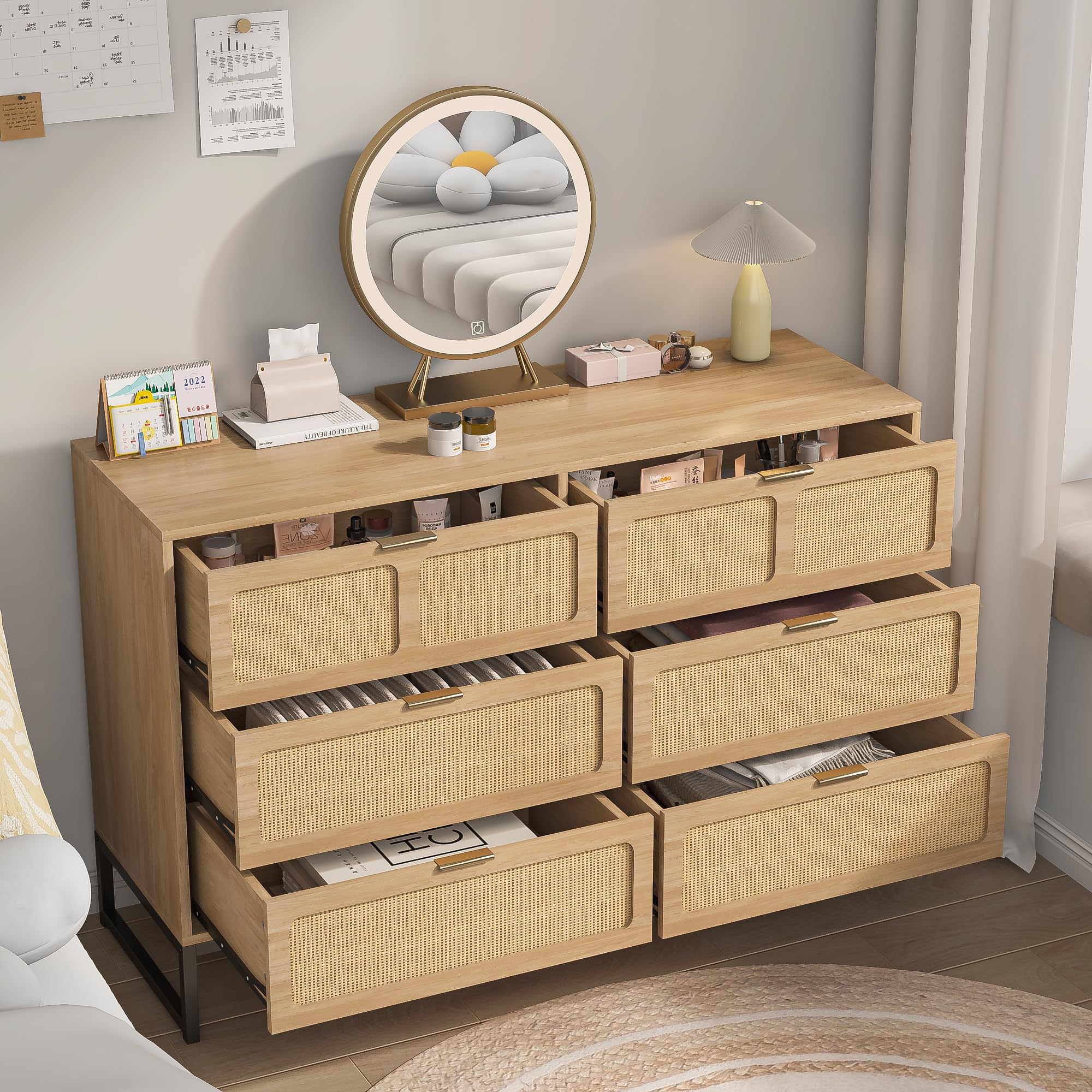6 Drawer Rattan Dresser
