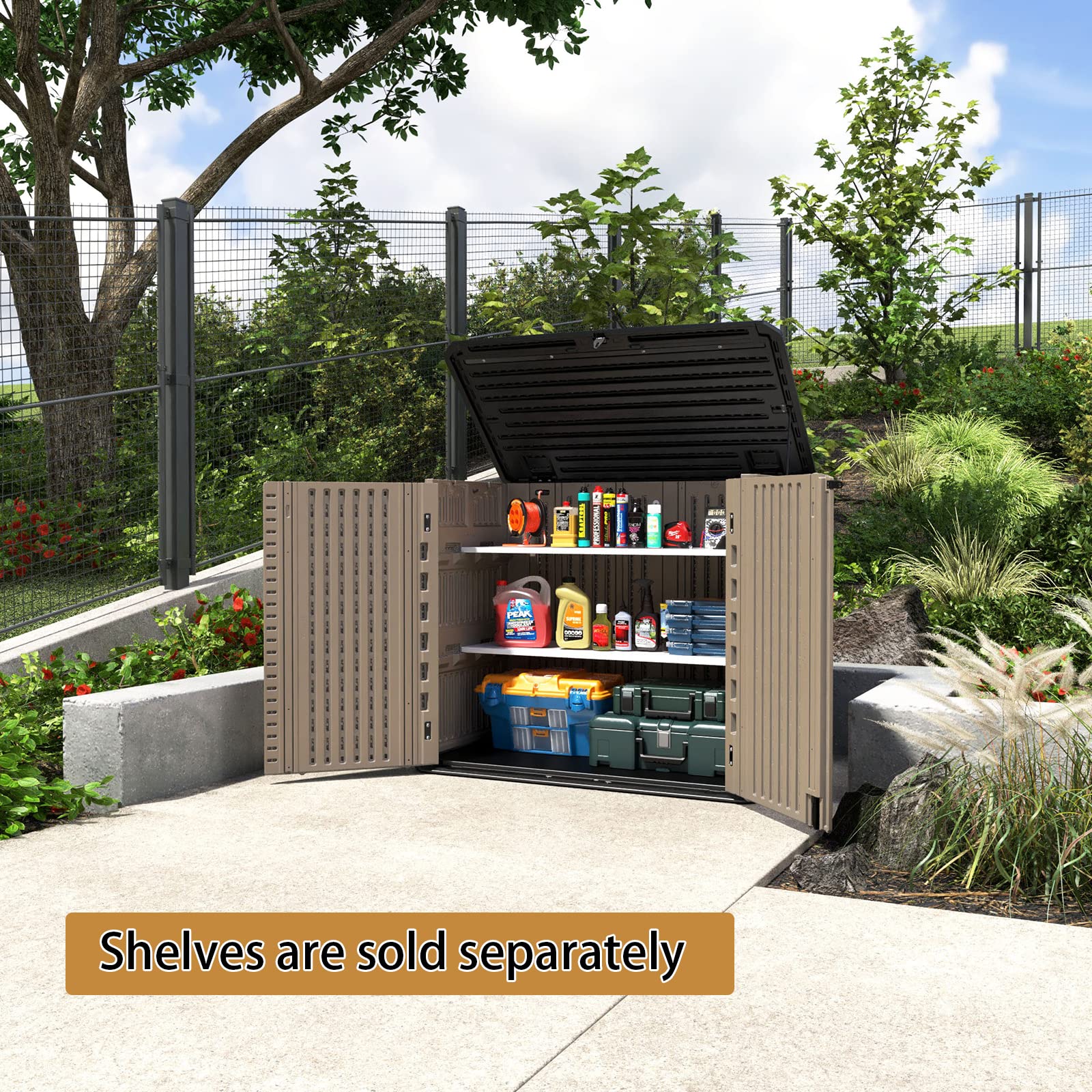 Weather Resistant Horizontal Outdoor Storage Shed - 26 Cu Ft
