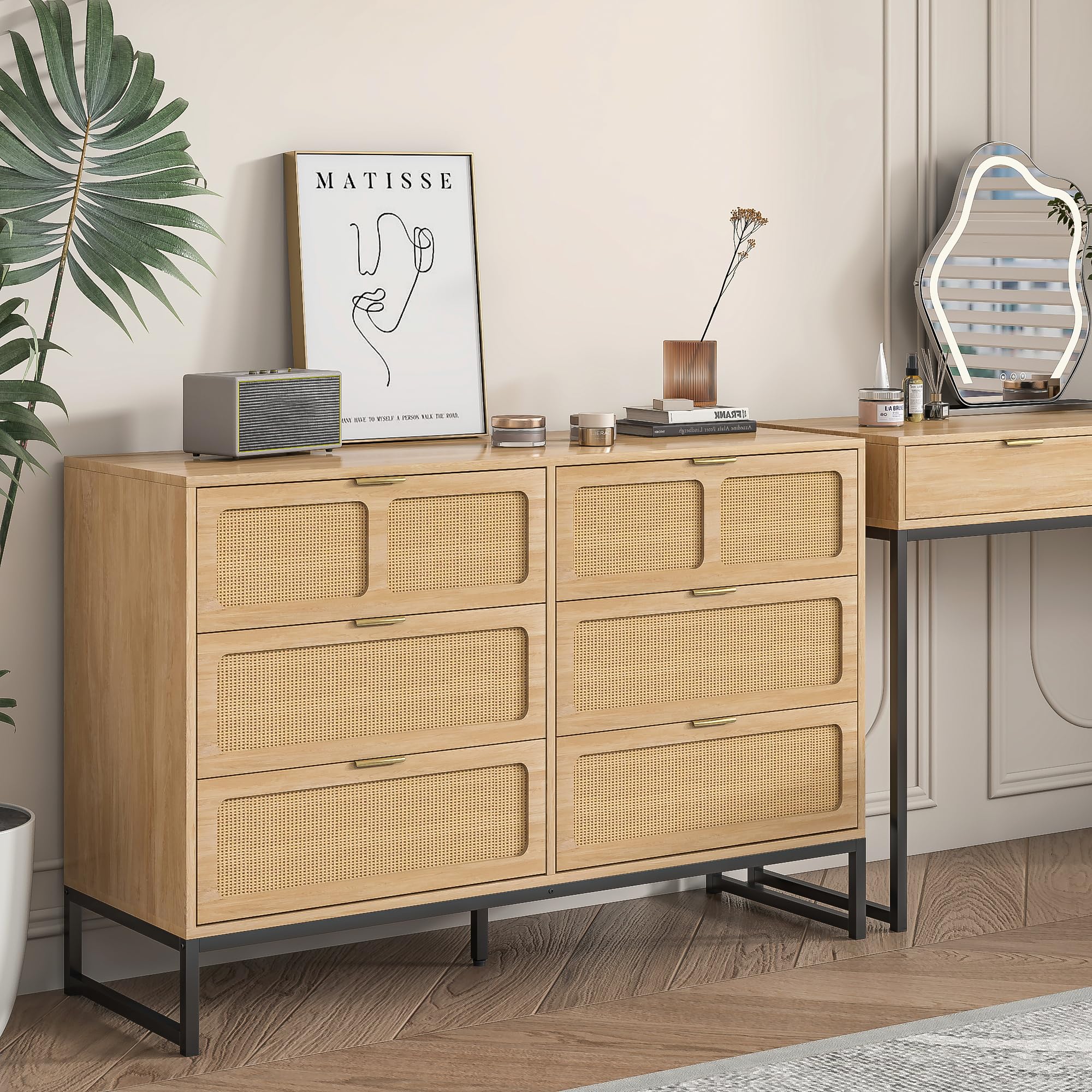 6 Drawer Rattan Dresser