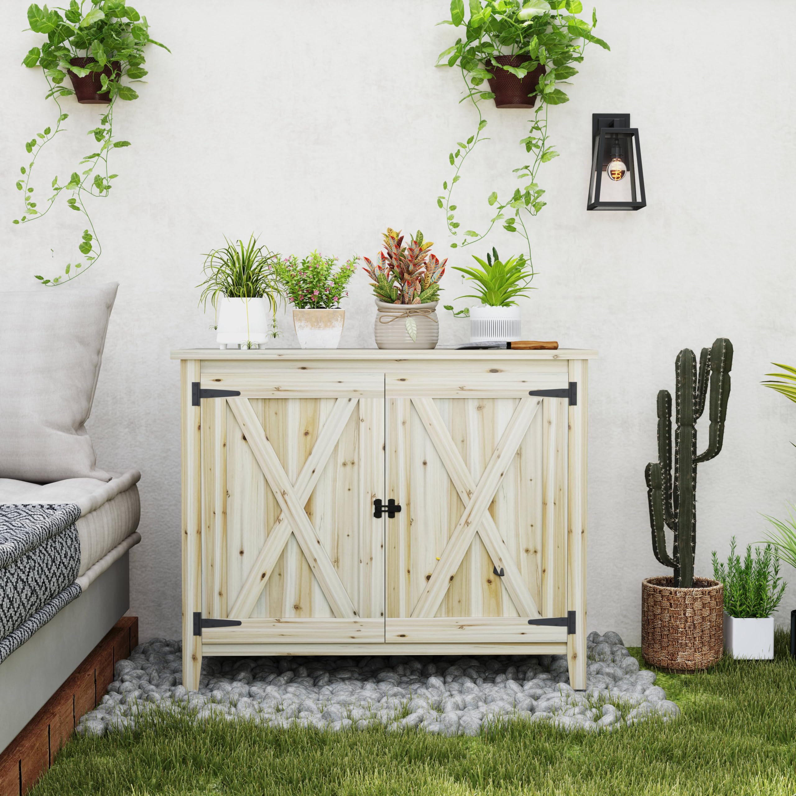 Wood Garden Shed with Inner Shelf and Double Doors