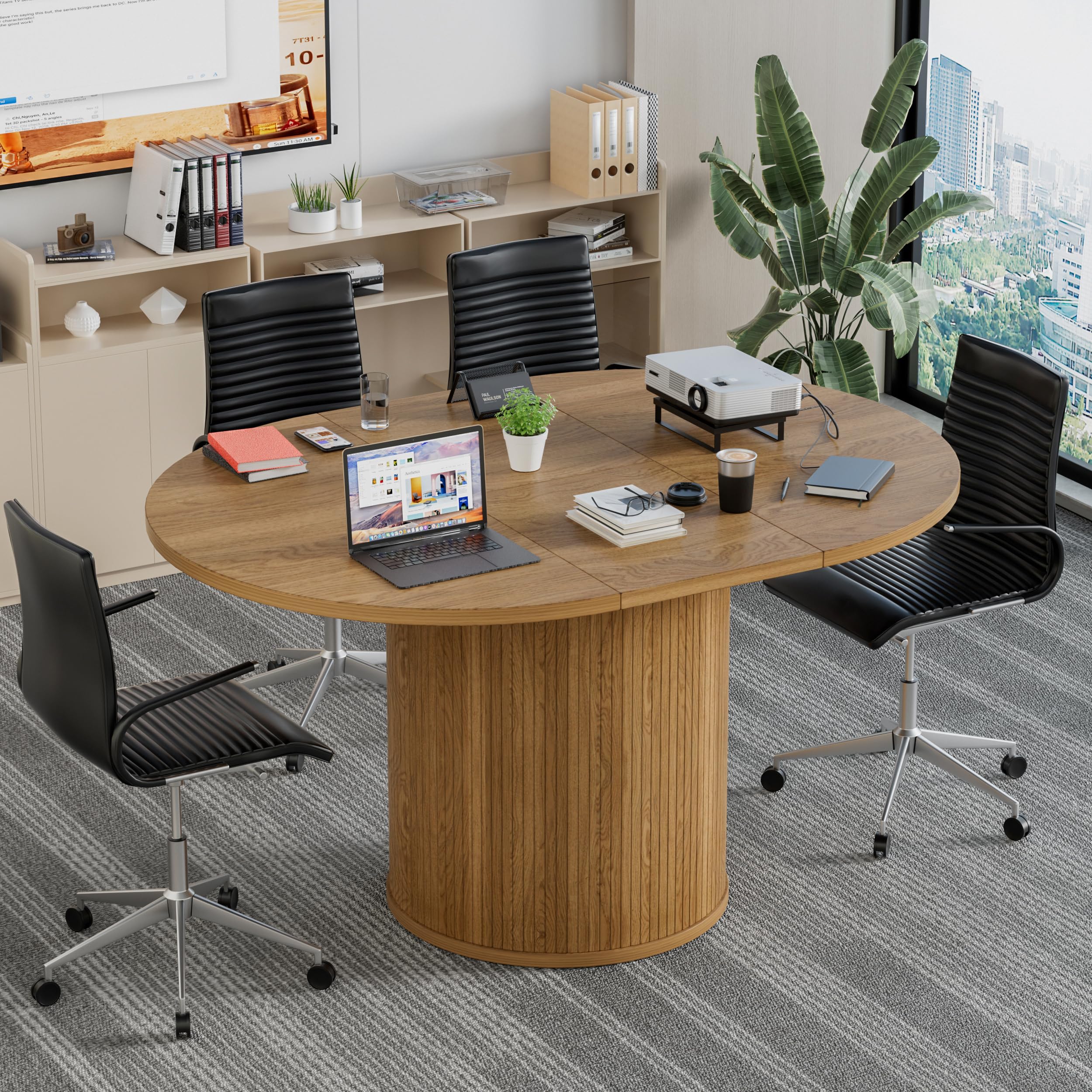 Expandable Executive Conference Table Natural Wood Grain