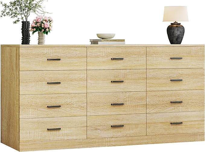 7-Drawer Fluted Dresser with Faux Marble Top