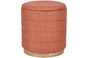 Round Storage Ottoman - Linen Upholstered Footrest Bench