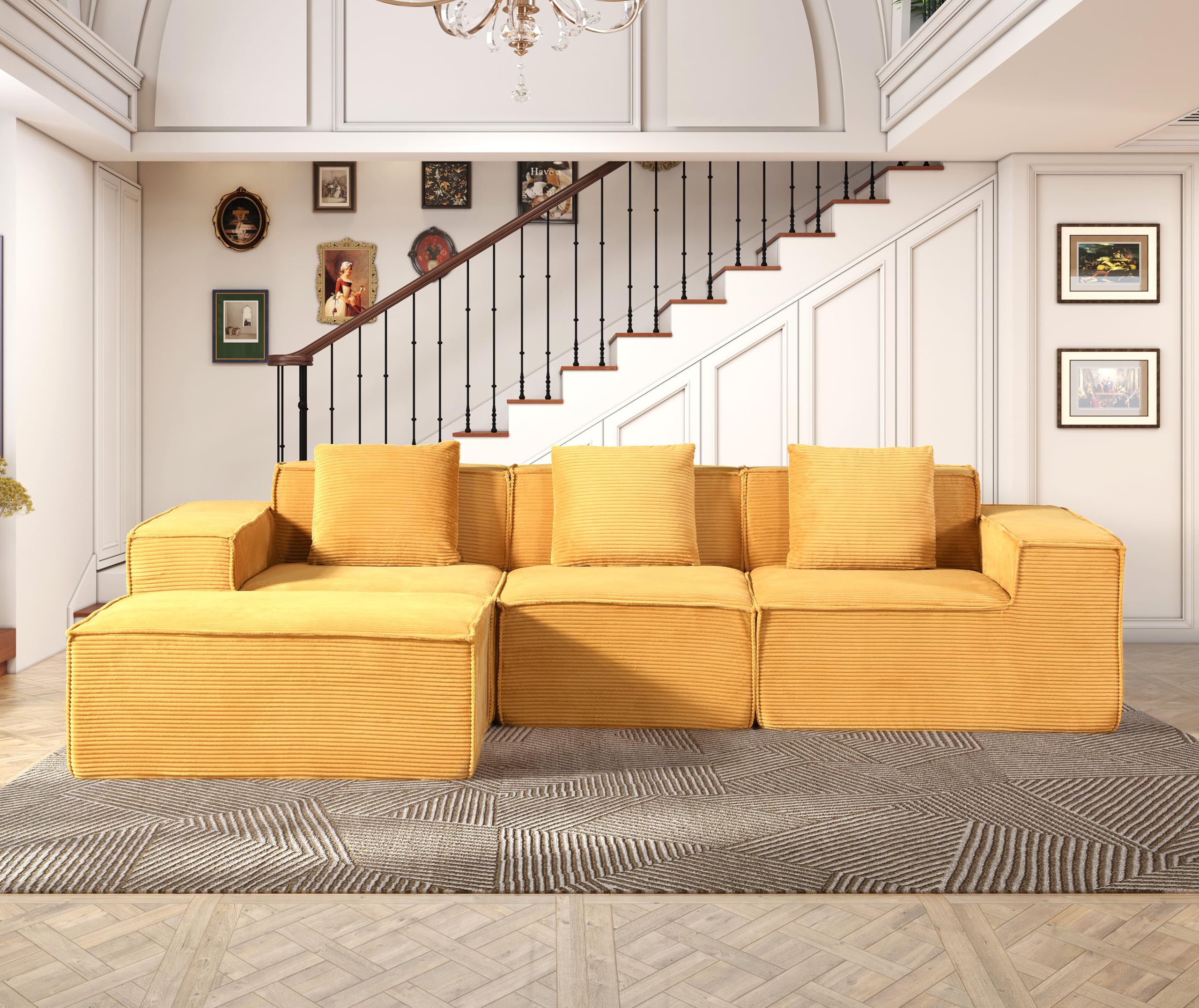 112" Modular L-Shaped Sectional Sofa with Ottoman