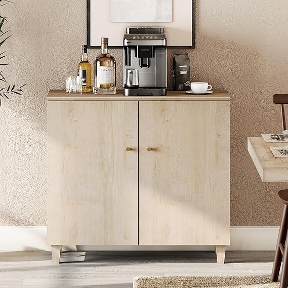 70.8" Oak Brown Buffet Cabinet with 4 Doors