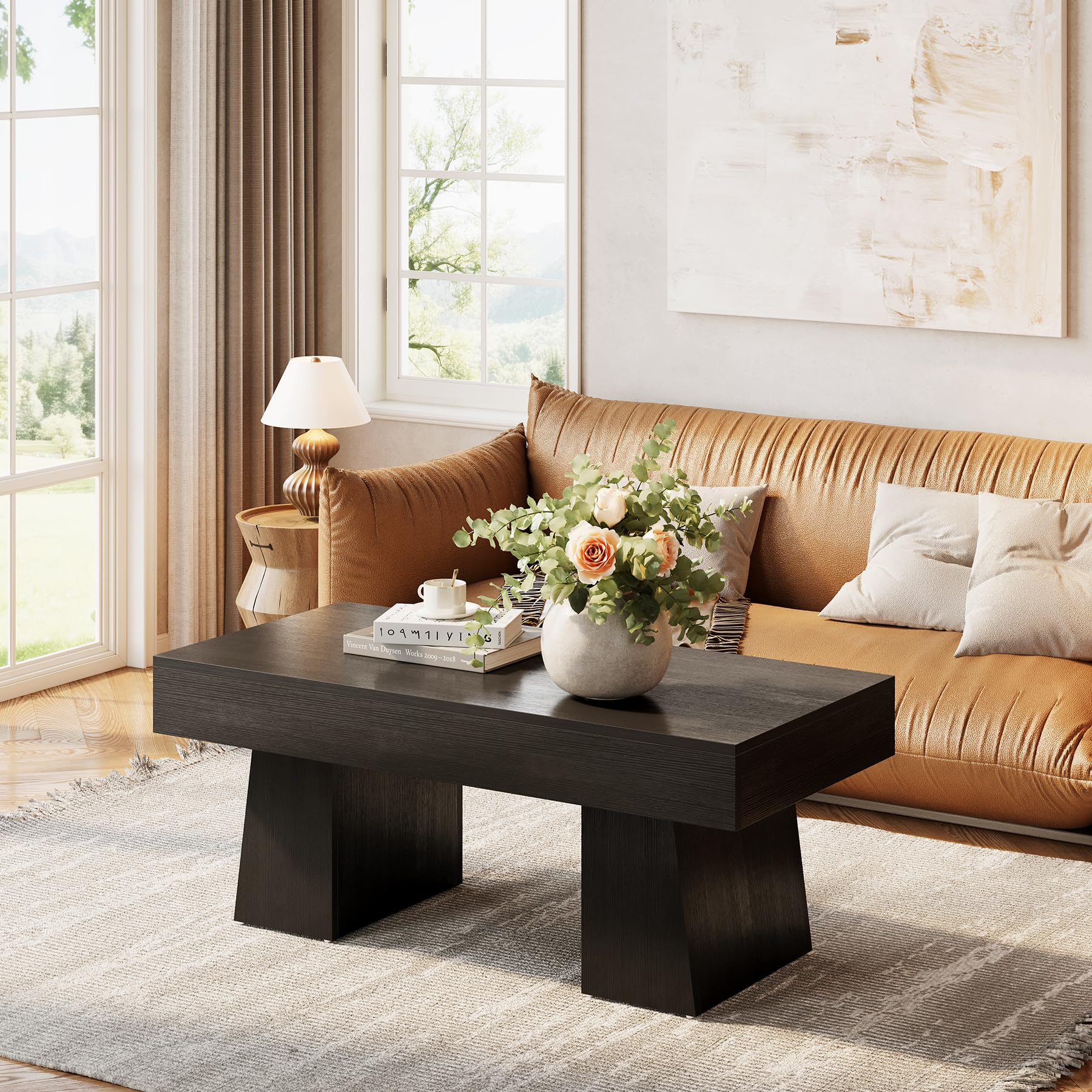 Farmhouse Coffee Table 47 Inch Rectangular Black