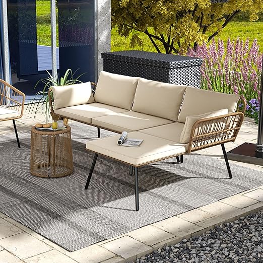 3-Piece Outdoor Wicker Conversation Set with Coffee Table