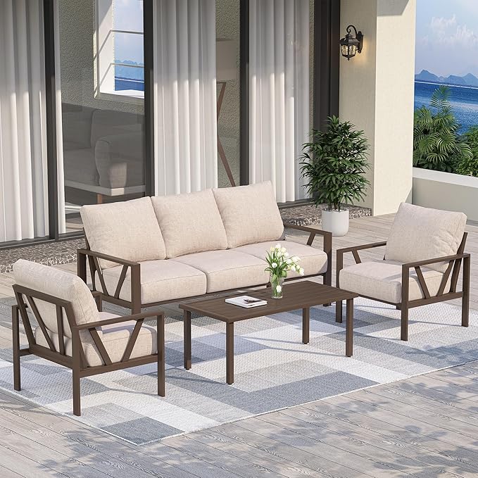 4-Piece Metal Patio Conversation Set with Coffee Table