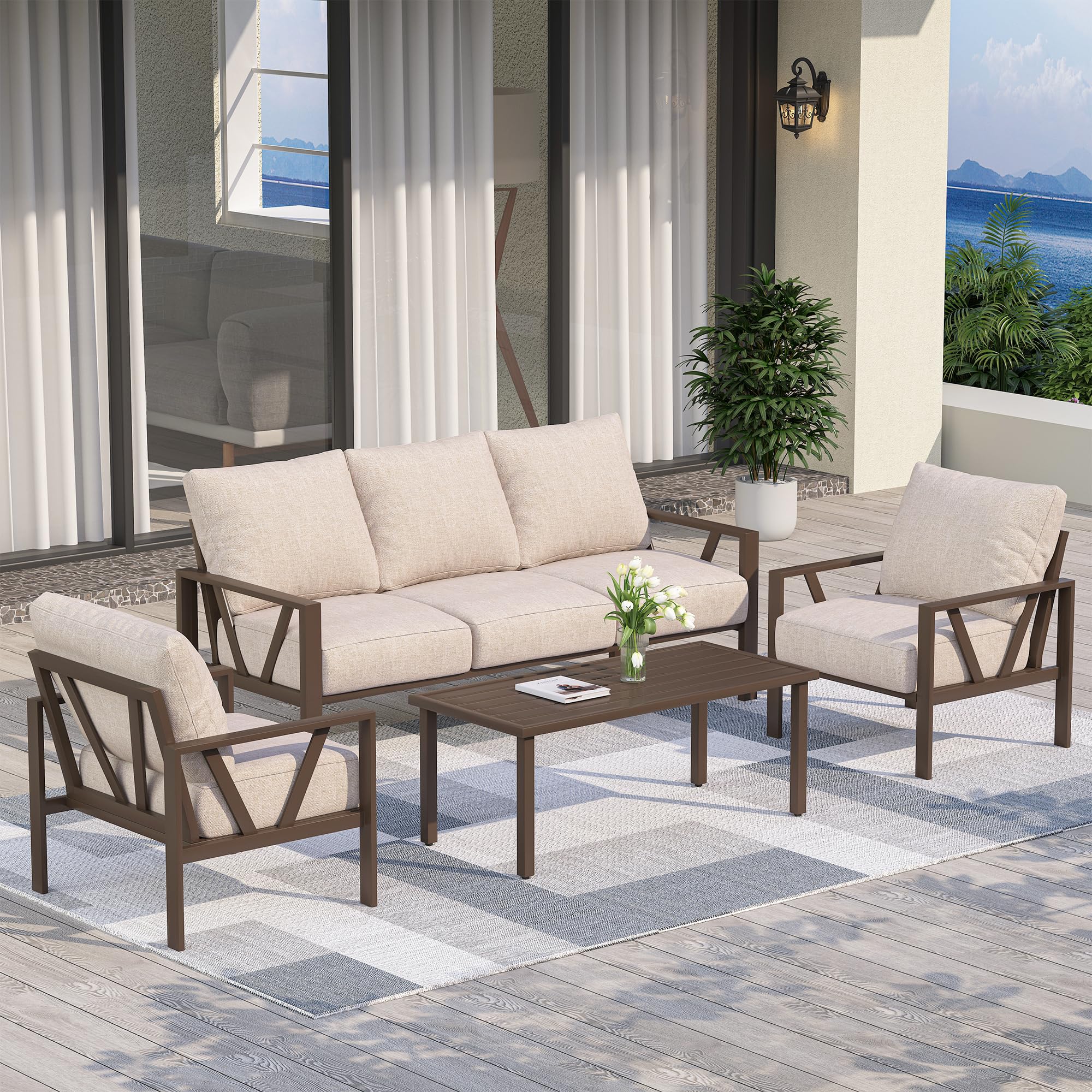4-Piece Metal Patio Conversation Set with Coffee Table