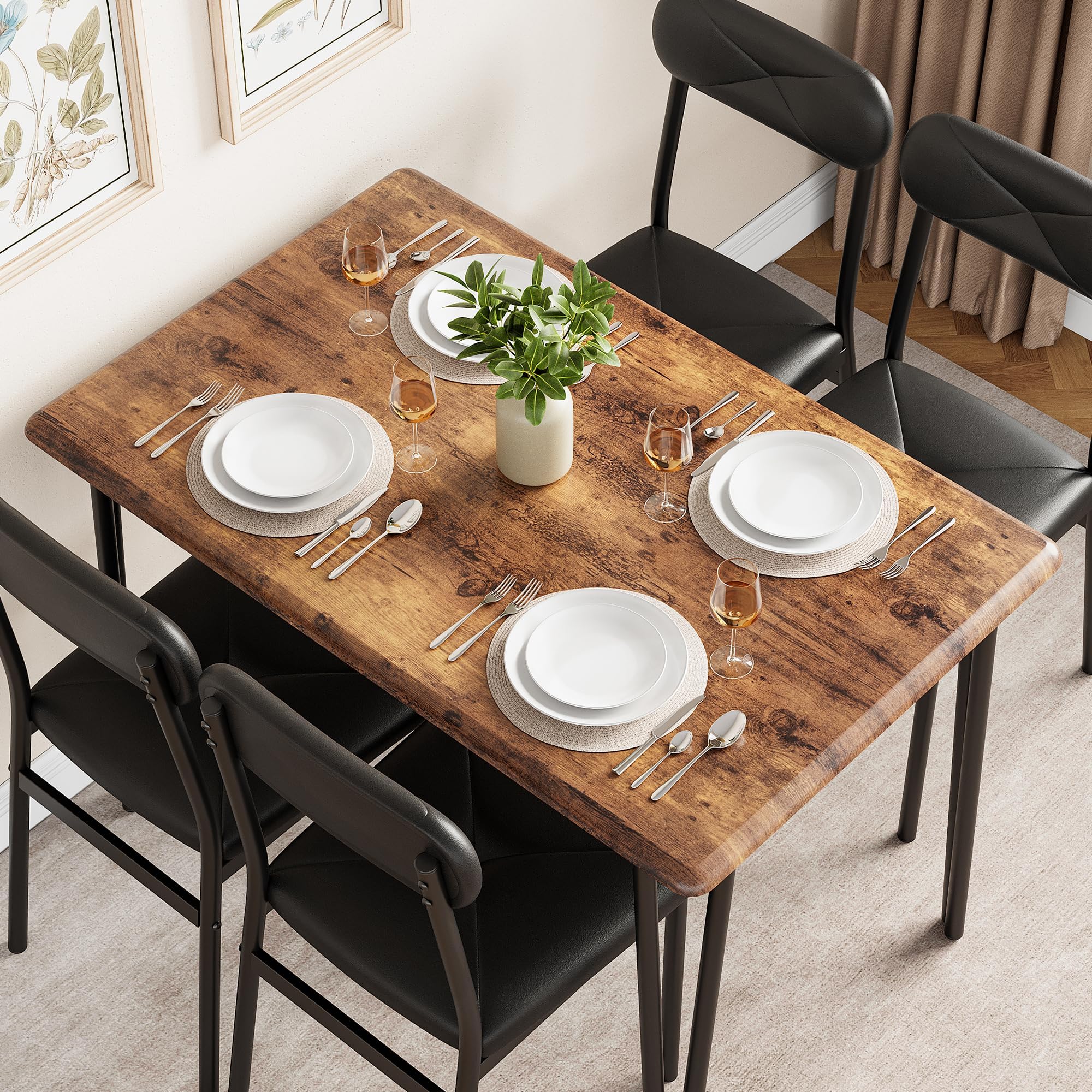 5 Piece Dining Table Set with Upholstered Chairs