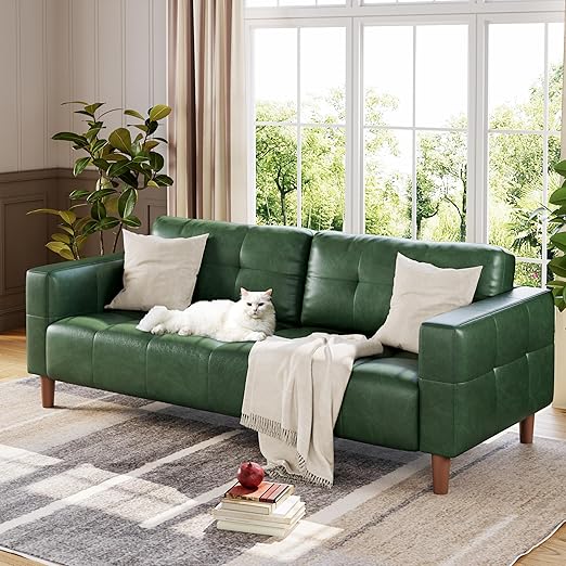 3-Seater Faux Leather Sofa with Spring Cushion