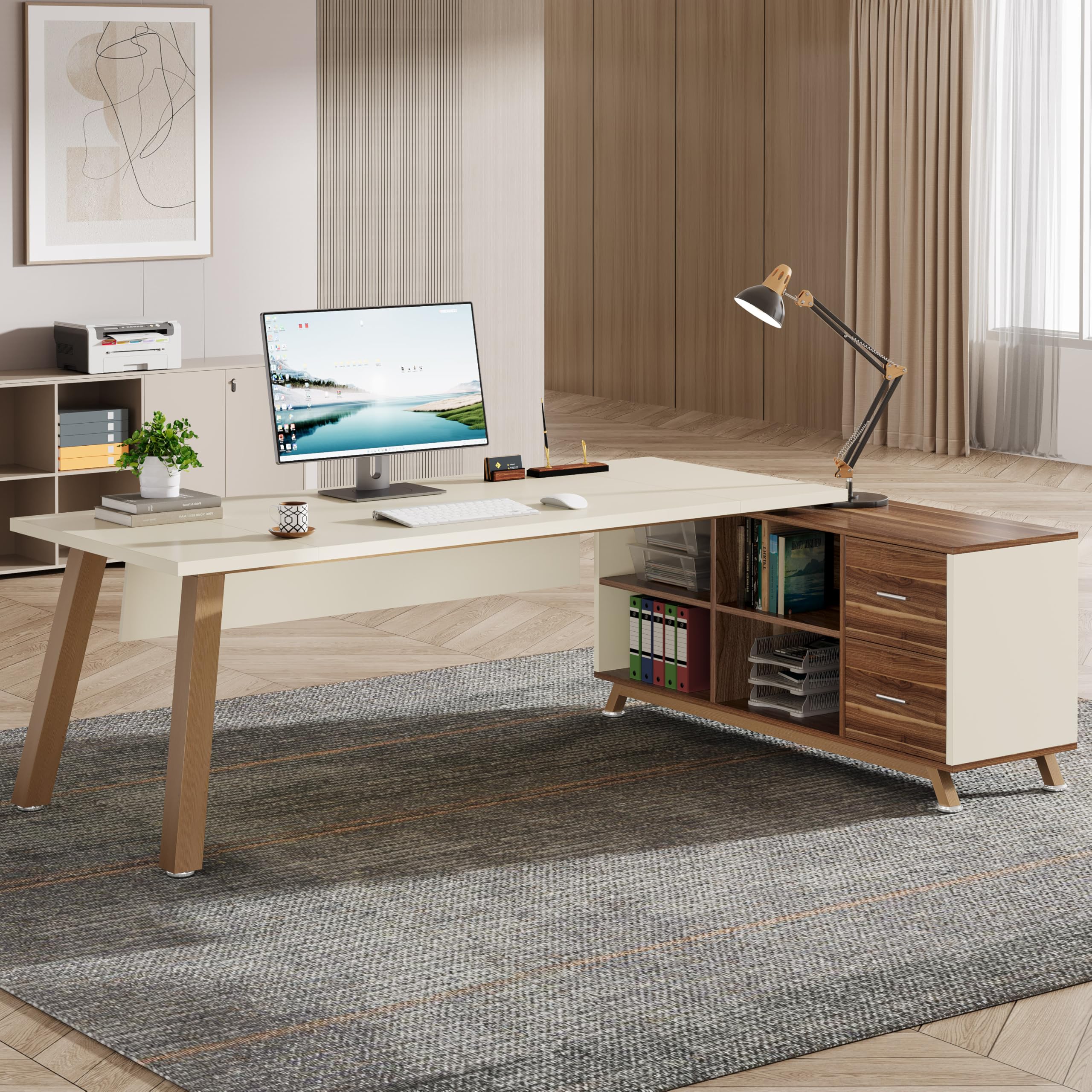 78.7-Inch L-Shaped Executive Desk with Storage Cabinet