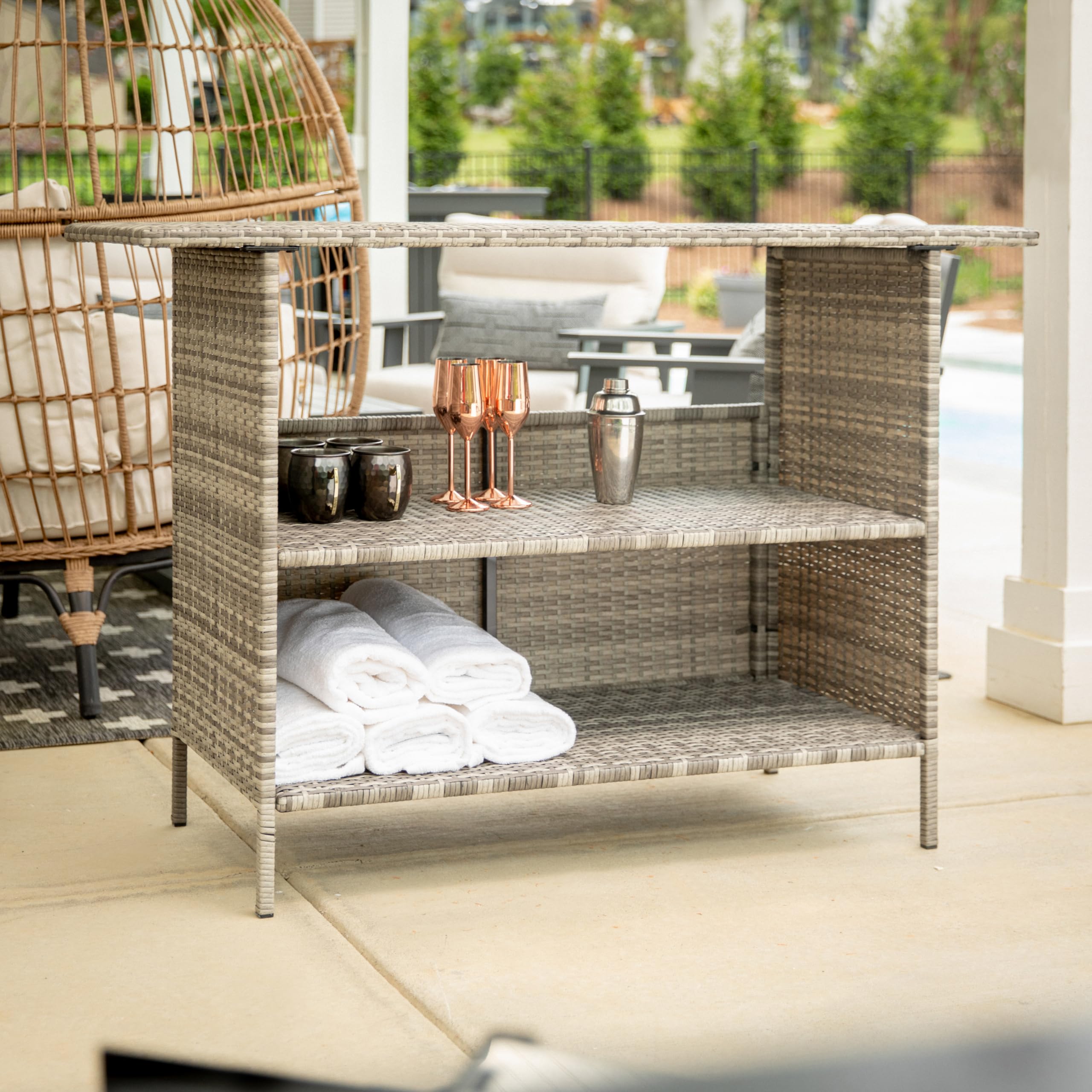 Indoor/Outdoor Wicker Rattan Bar Counter Table