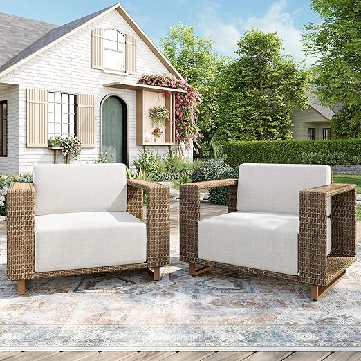 MIXPATIO Outdoor Patio Furniture Set, 6 Piece Outdoor Rattan Wicker Sofa Couch Set, Sectional Outdoor Conversation Sets with 10" Extra Thick Cushions for Deck Backyard Lawn