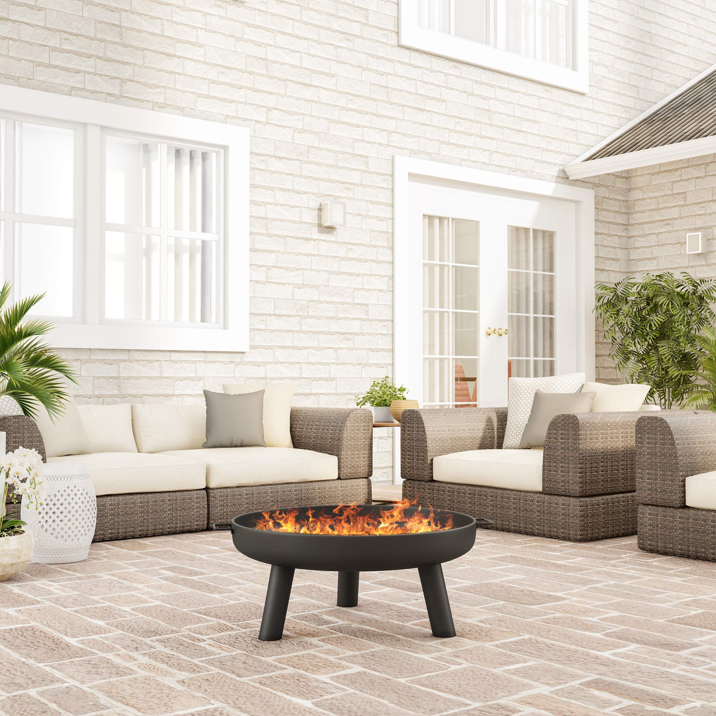 27.5-Inch Outdoor Wood Burning Fire Pit with Handles and Cover