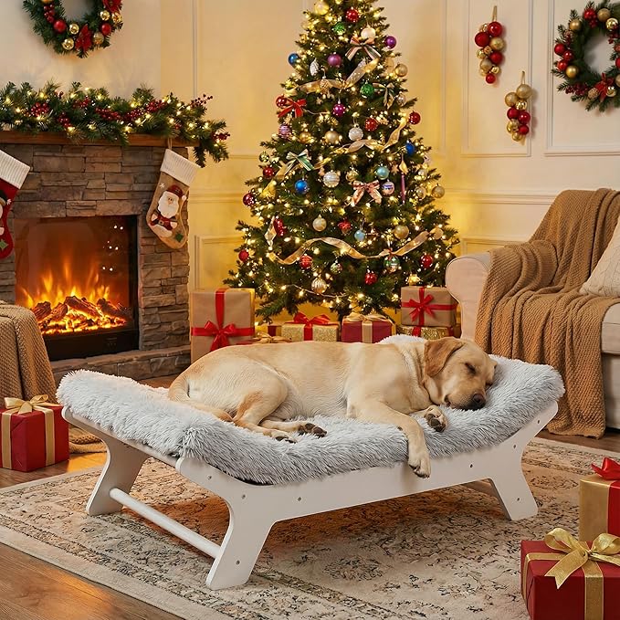 Elevated Dog Bed with Wooden Frame and Washable Mattress - XL