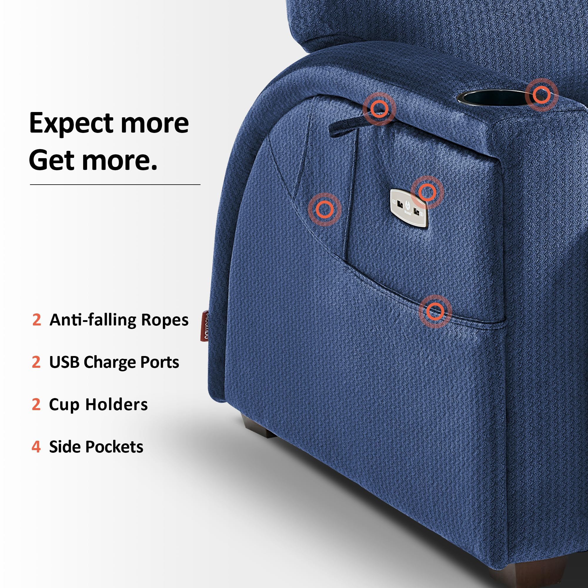 MCombo Power Zero Gravity Recliner Chair with Adjustable Headrest for Living Room, Fabric ZG334 (Navy Blue)