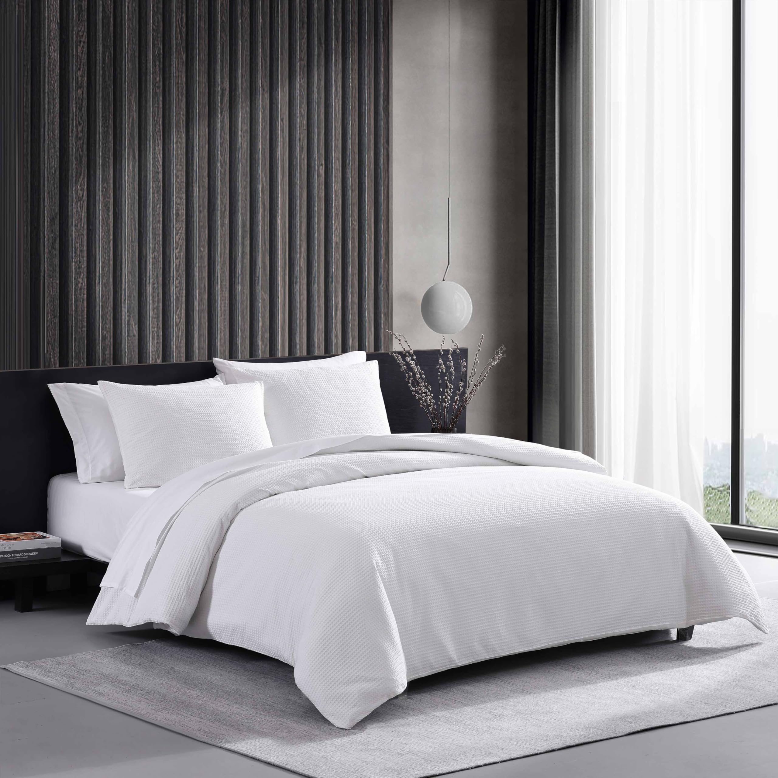 Waffle Pique Cotton Comforter Set Queen White