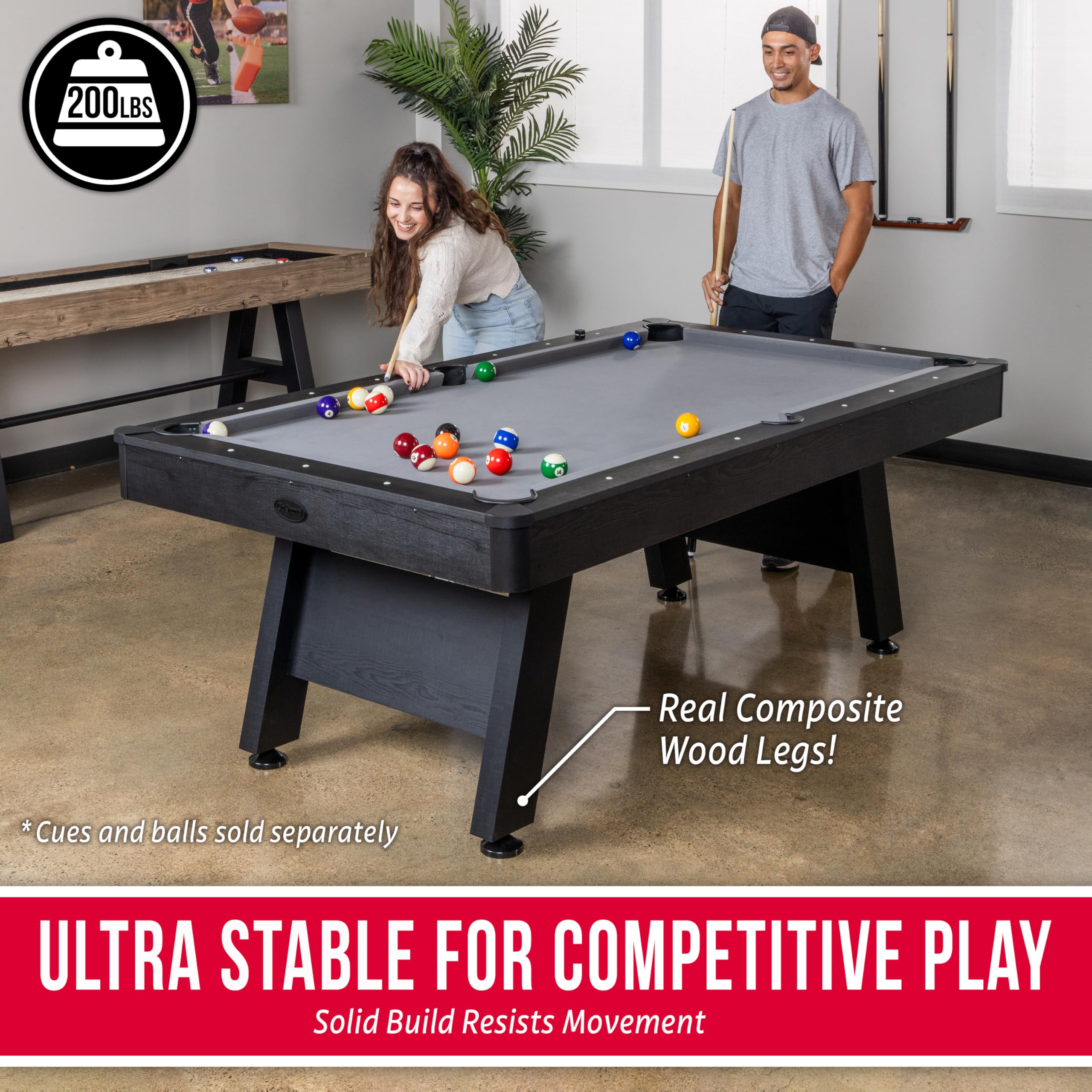 7 ft Pool Table with Wood Finish